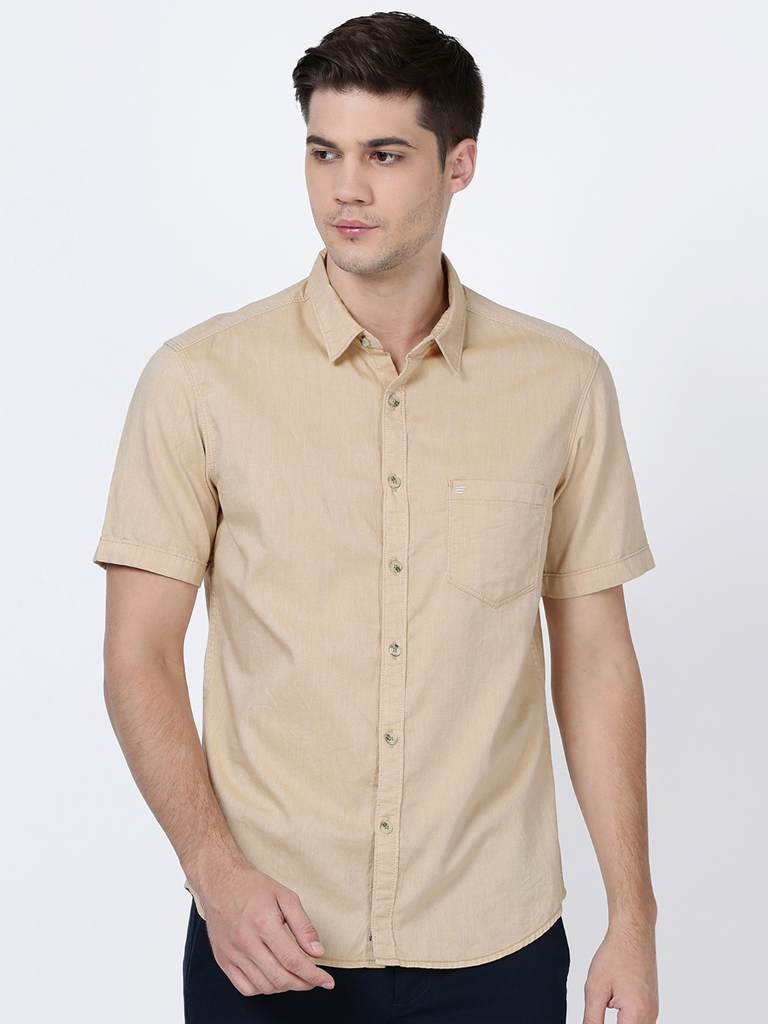 

t-base Regular Fit Cotton Short Sleeves Casual Shirt, Beige