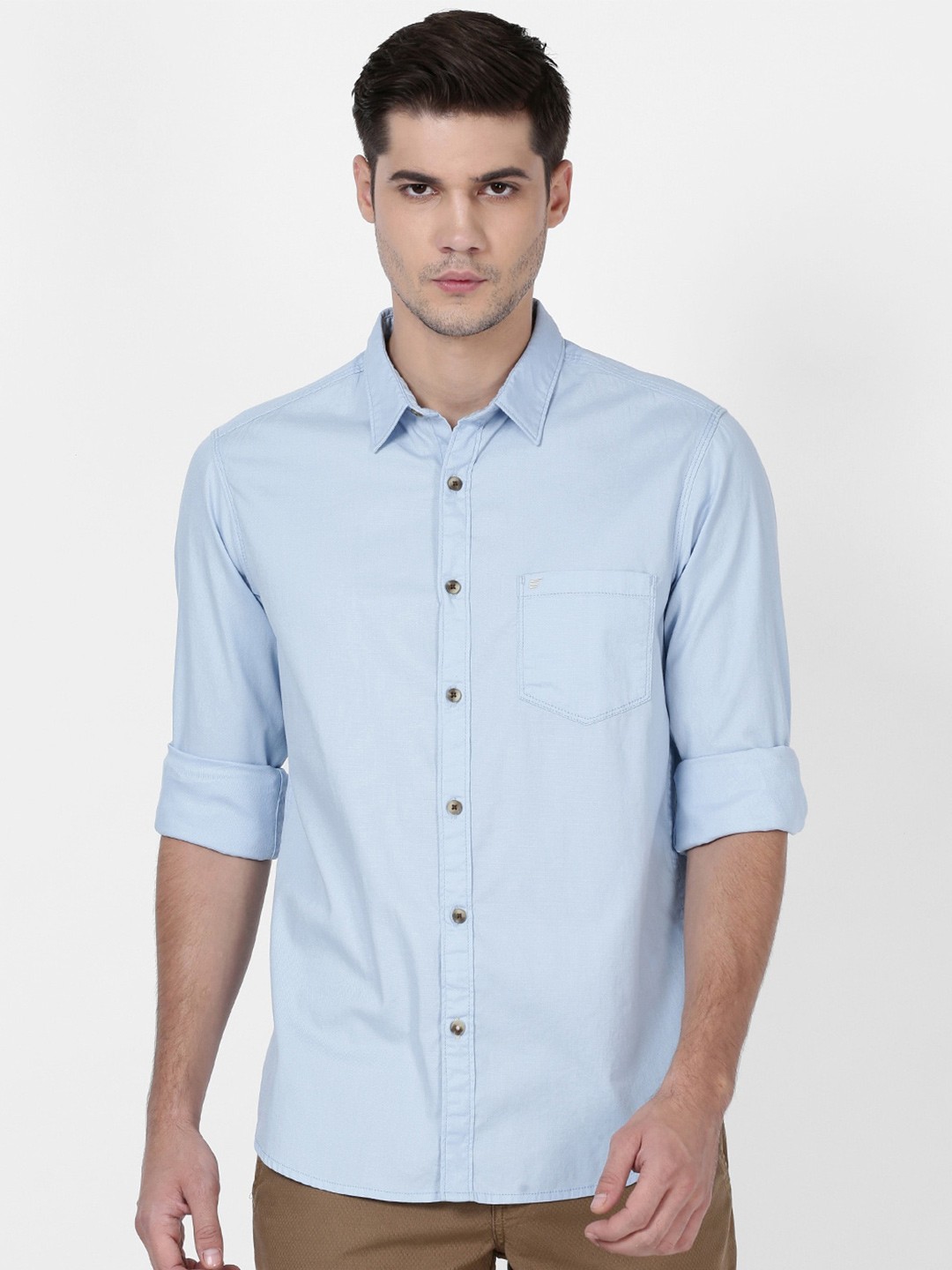 

t-base Regular Fit Cotton Long Sleeves Casual Shirt, Turquoise blue