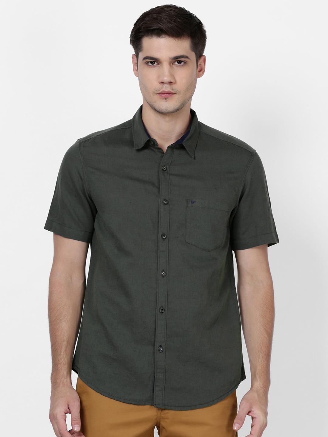 

t-base Spread Collar Cotton Casual Shirt, Olive