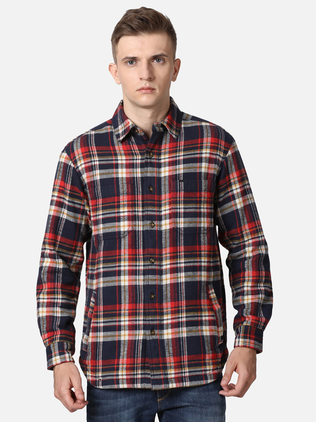 

t-base Checked Cotton Regular Fit Long Sleeves Casual Shirt, Red