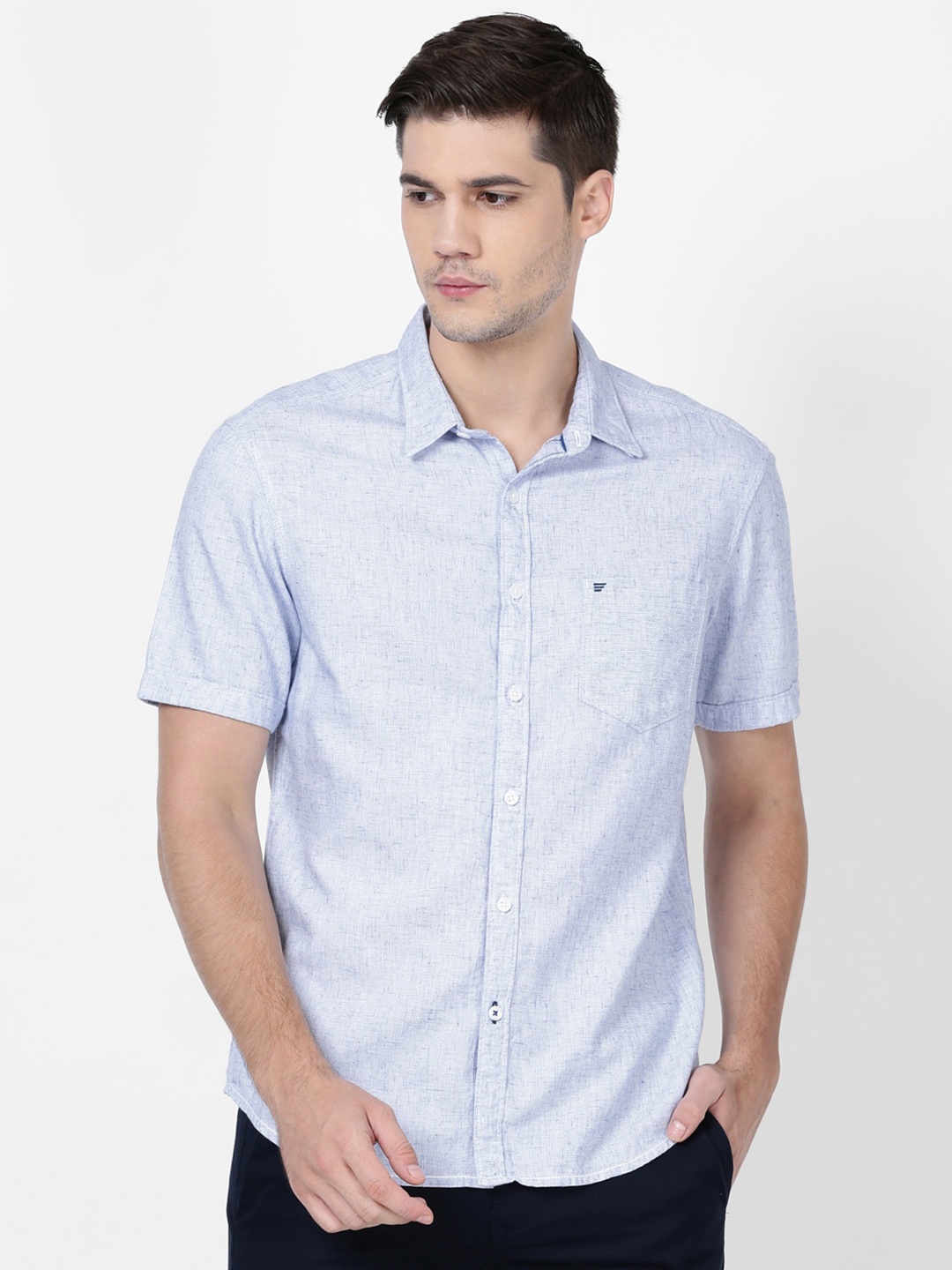 

t-base Self Design Cotton Regular Fit Casual Shirt, Turquoise blue