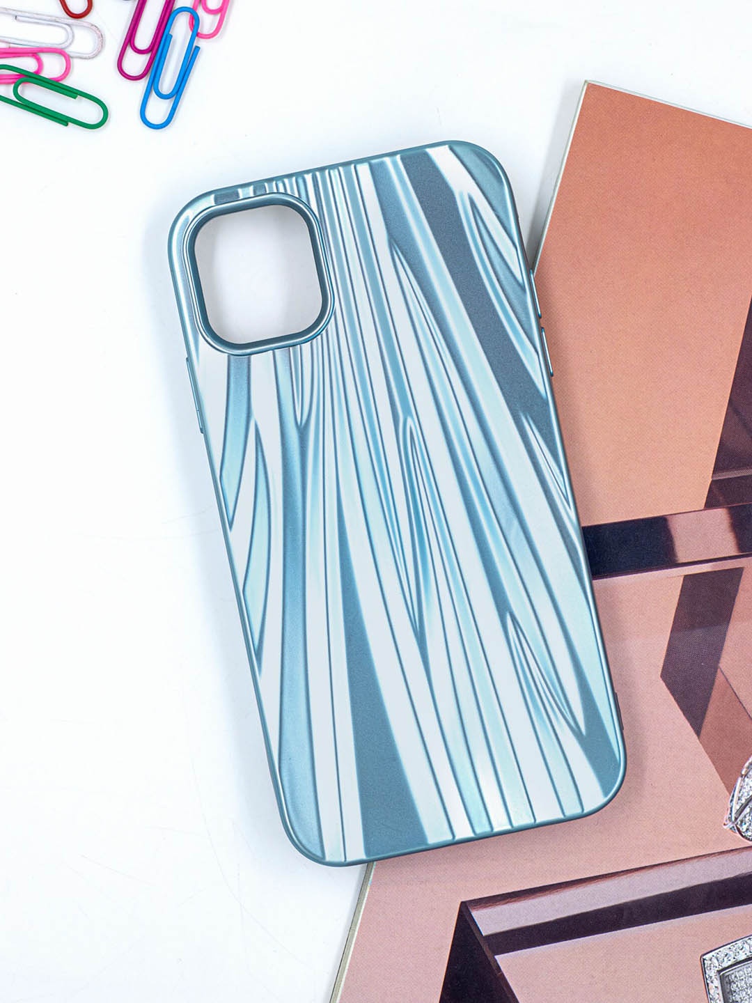 

DOOBNOOB iPhone 11 Metallic Fold Crease Phone Back Case, Blue