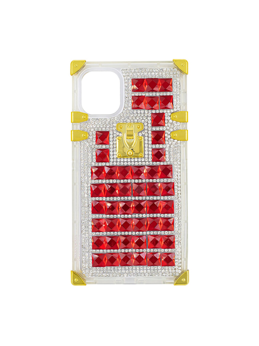 

DOOBNOOB iPhone 11 Pro Shining Glitter Diamond Right Angle Phone Back Case, Red
