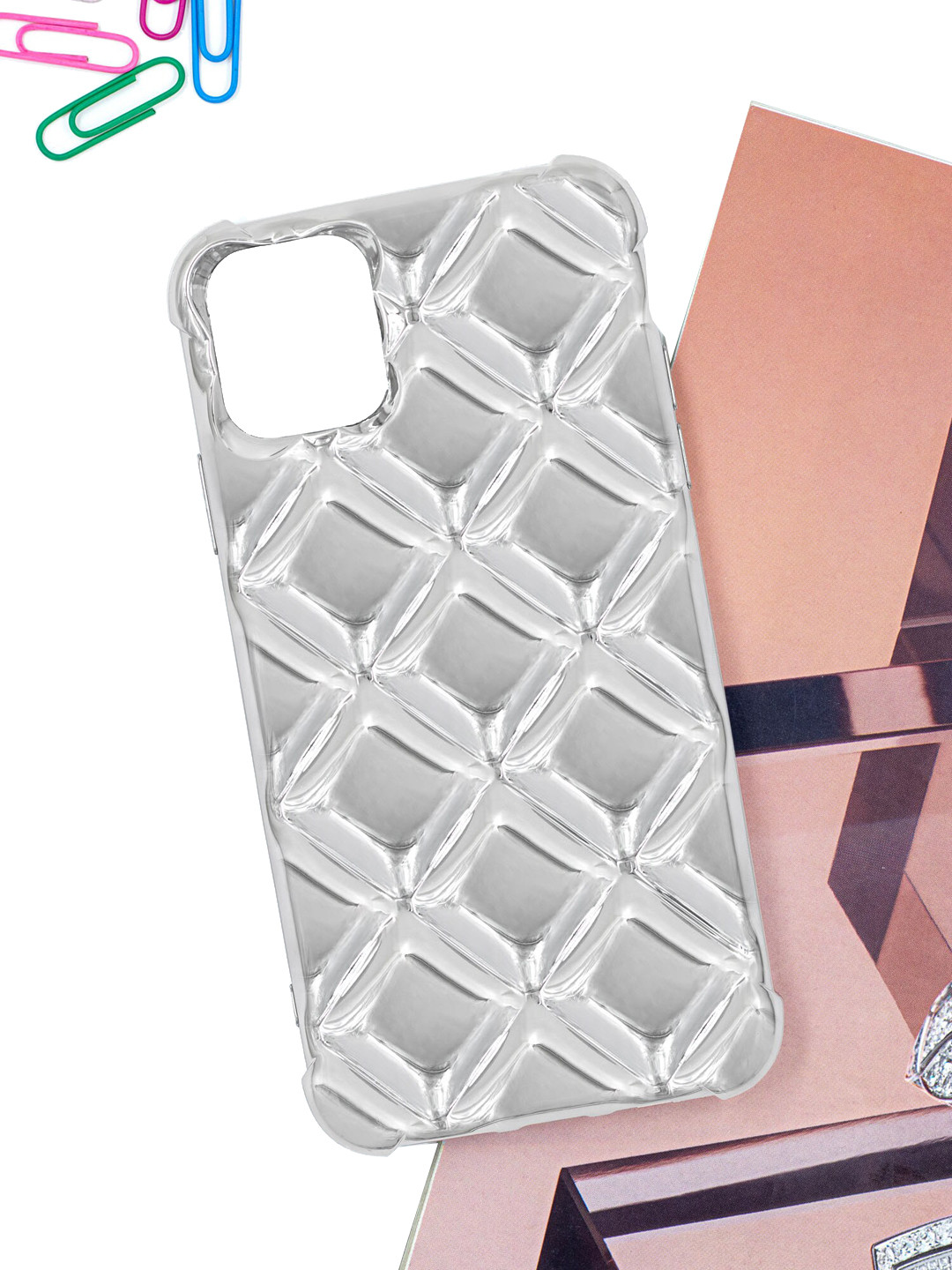 

DOOBNOOB iPhone 13 Pro Max Soft Jelly 3D Plating Bumper Protection Phone Back Case, Silver