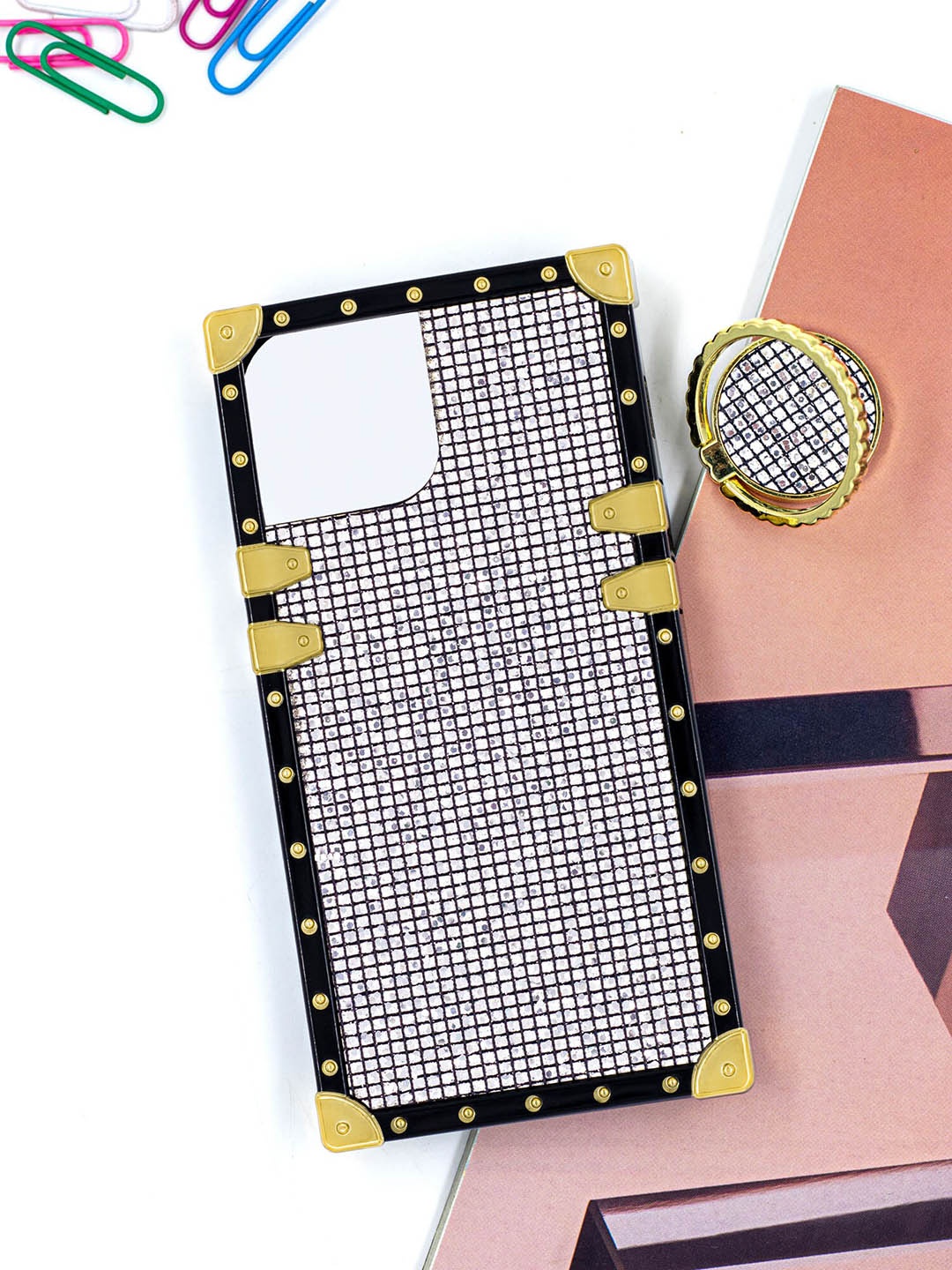 

DOOBNOOB iPhone 13 Pro Bling Glitter Case Square Phone Back Case, White