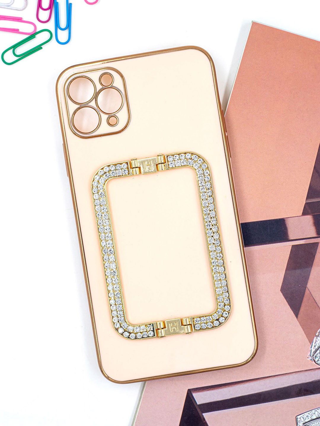 

DOOBNOOB iPhone 11 Pro Max Crystal Square Holder Phone Back Case, Pink