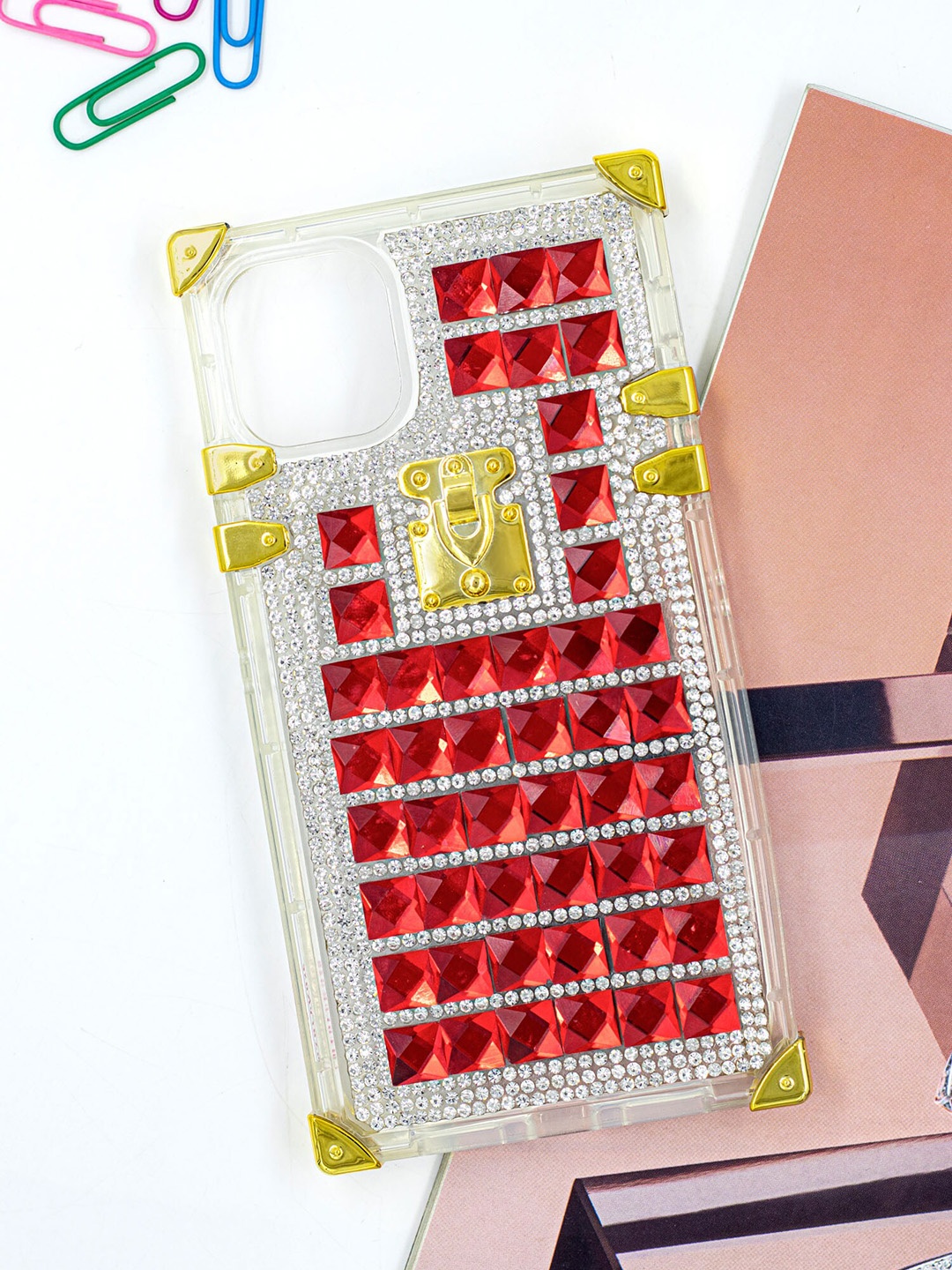 

DOOBNOOB iPhone 11 Shining Glitter Diamond Right Angle Phone Back Case, Red