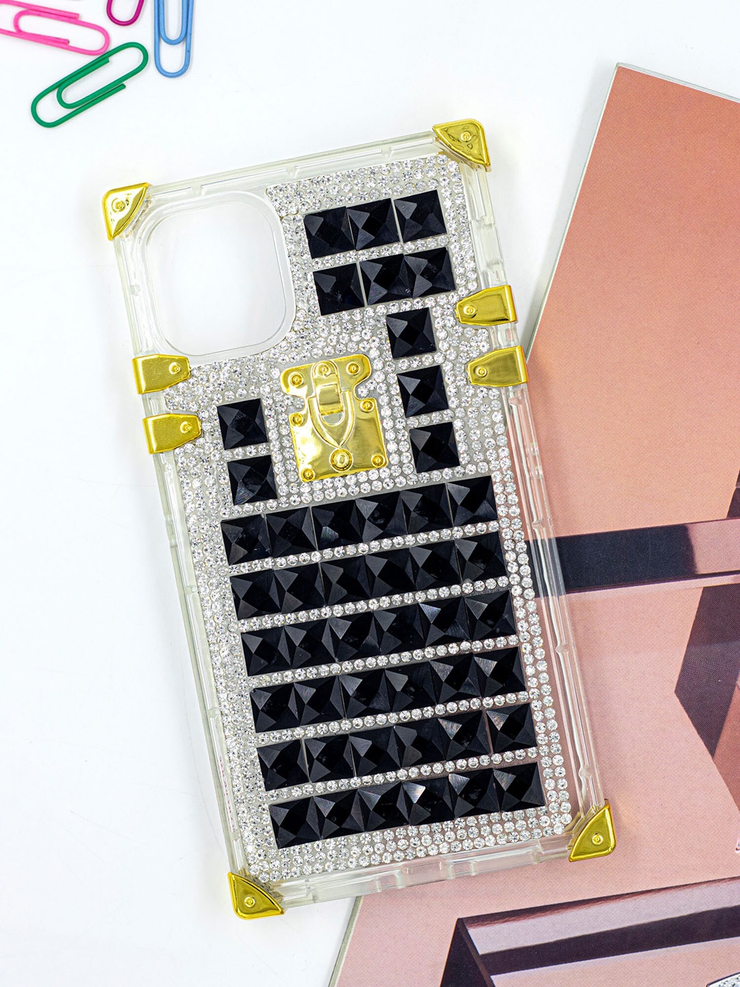 

DOOBNOOB iPhone 13 Shining Glitter Diamond Right Angle Phone Back Case, Black