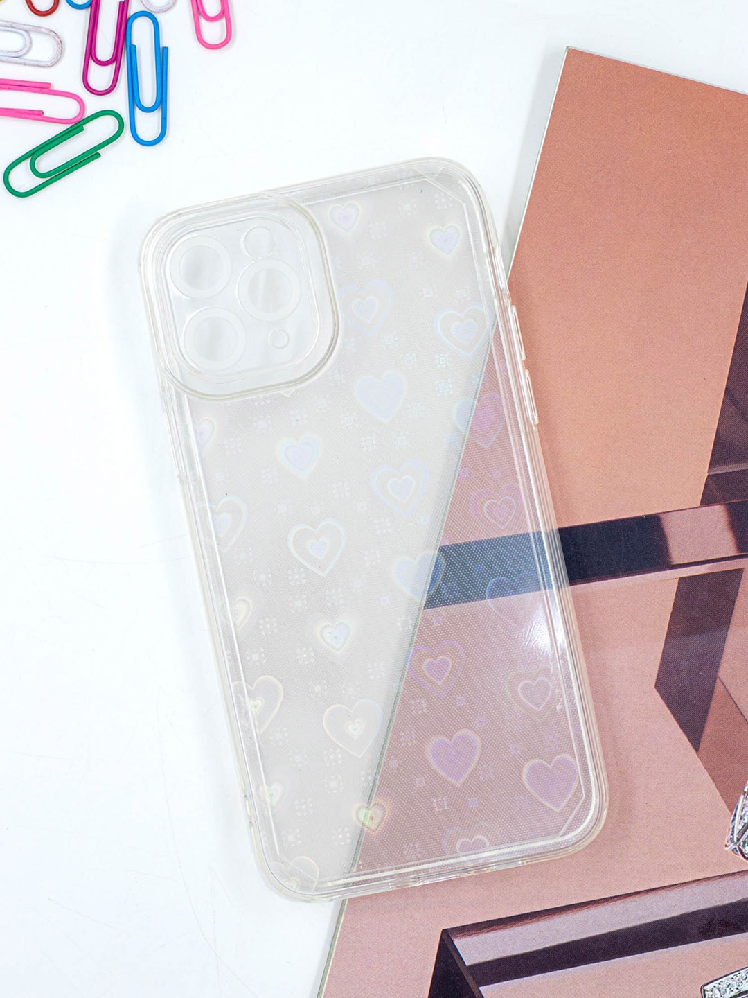 

DOOBNOOB iPhone 11 Pro Gradient Laser Love Heart Clear Phone Back Case, Transparent