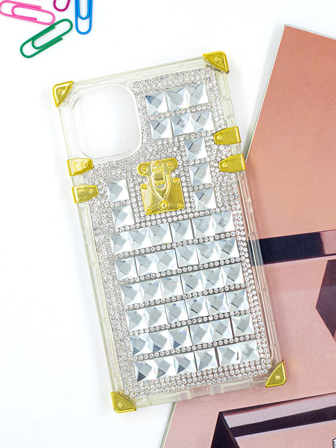 

DOOBNOOB iPhone 13 Shining Glitter Diamond Right Angle Phone Back Case, Silver