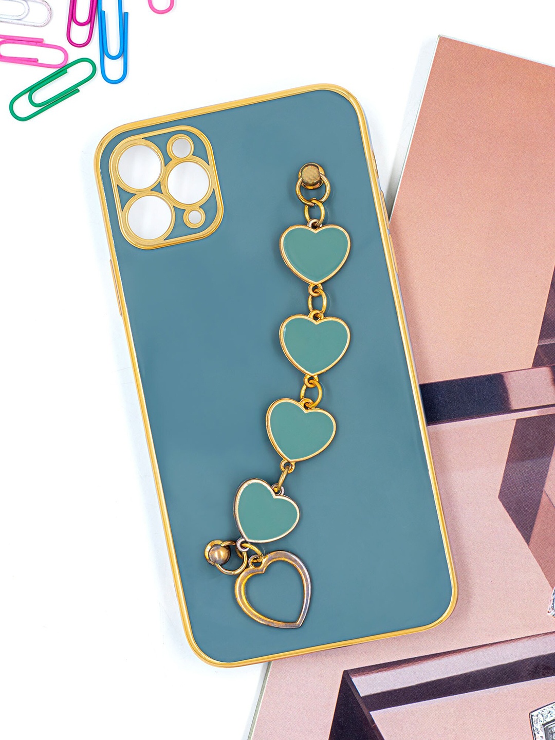 

DOOBNOOB Gold Plated Heart Bracelet Chain iPhone 11 Pro Max Phone Back Case, Grey