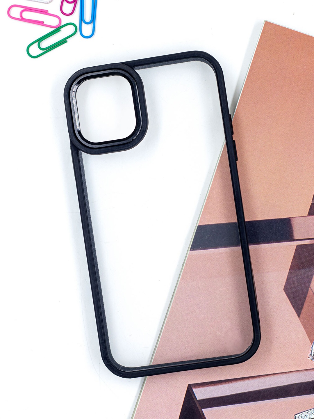 

DOOBNOOB Plated Acrylic Metal Lens Protection iPhone 13 Phone Back Case, Black