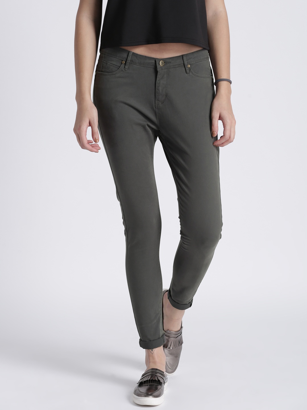 

Splash Women Grey Solid Regular Trousers