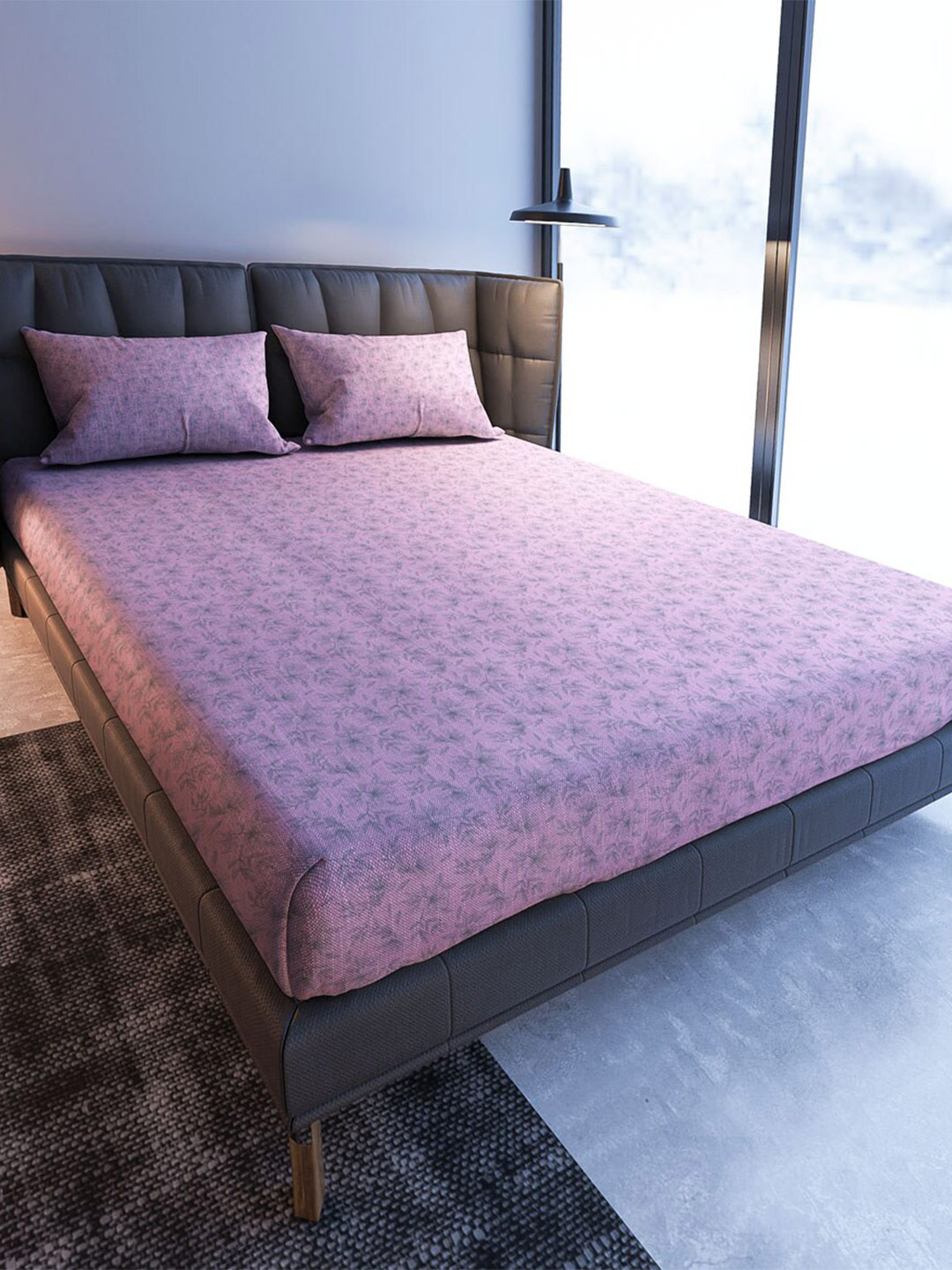 

MAYFAIR HOMES LONDON Blooming Pink 108 TC Fitted Cotton King Bedsheet & 2 Pillow Covers
