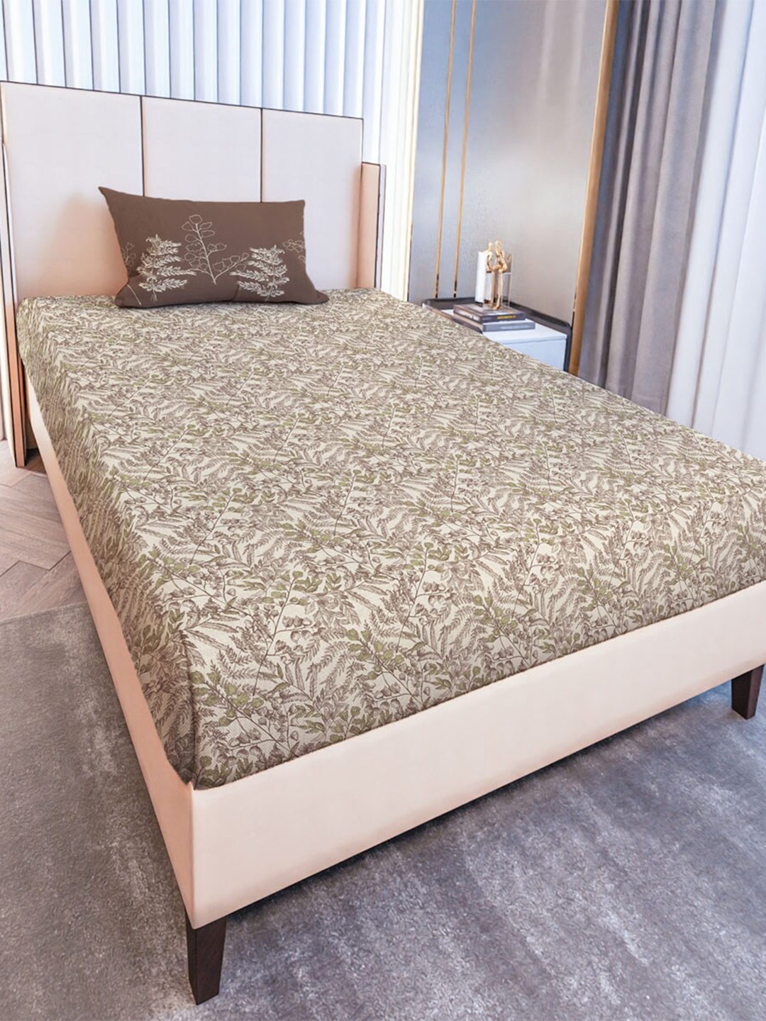 

MAYFAIR HOMES LONDON Brown Floral Cotton 120 TC Single Bedsheet With 1 Pillow Covers