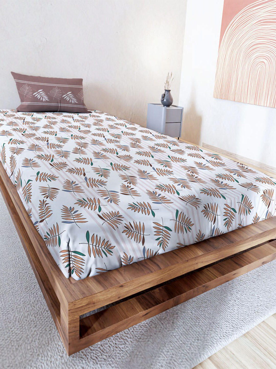

MAYFAIR HOMES LONDON Brown Floral Cotton 120 TC Single Bedsheet With 1 Pillow Covers, White