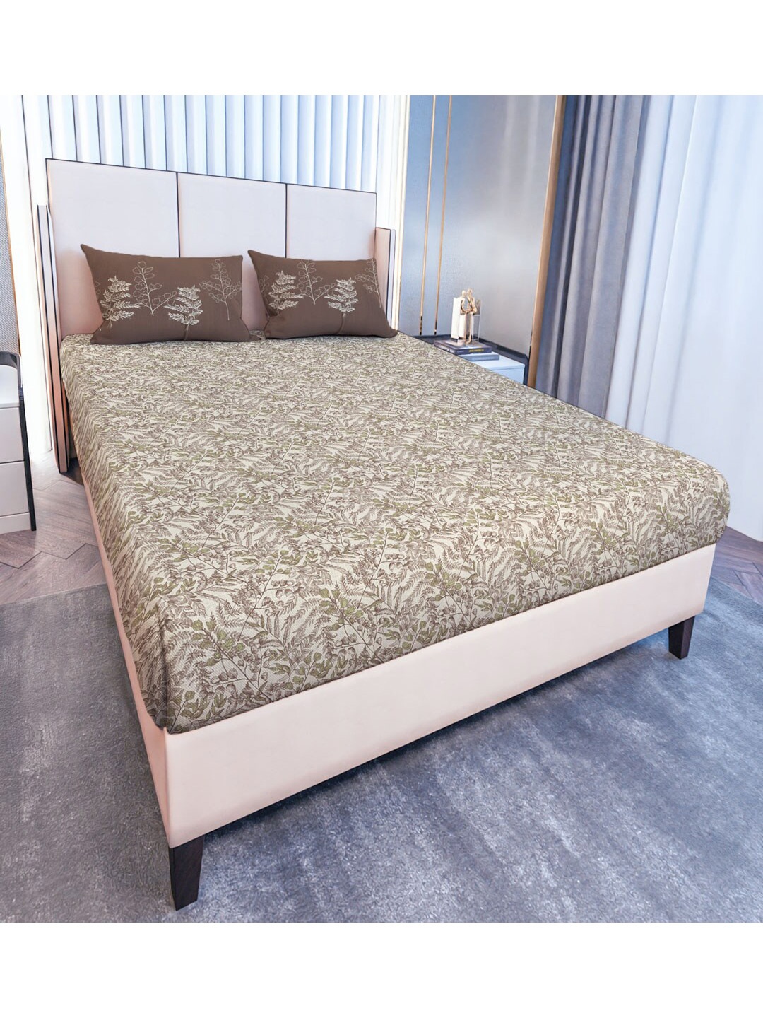 

MAYFAIR HOMES LONDON Glen Brown Floral 120 TC Cotton King Bedsheet With 2 Pillow Covers