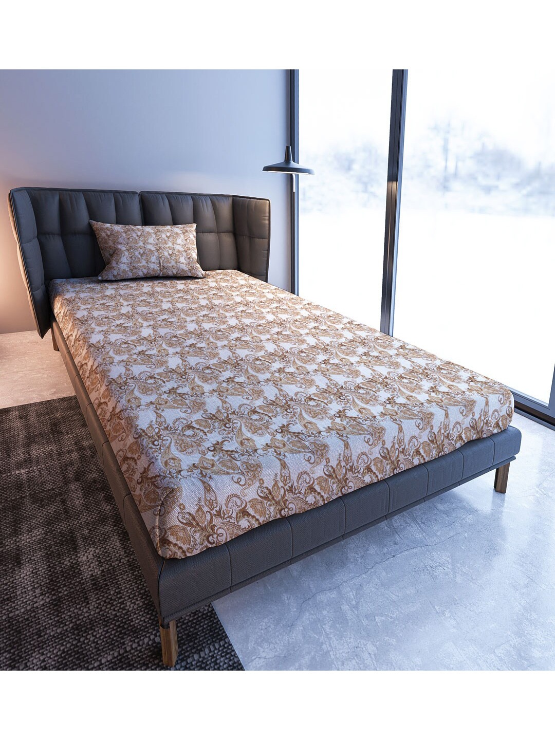 

MAYFAIR HOMES LONDON Blooming Beige & Off White 108 TC Single Bedsheet & Pillow Cover