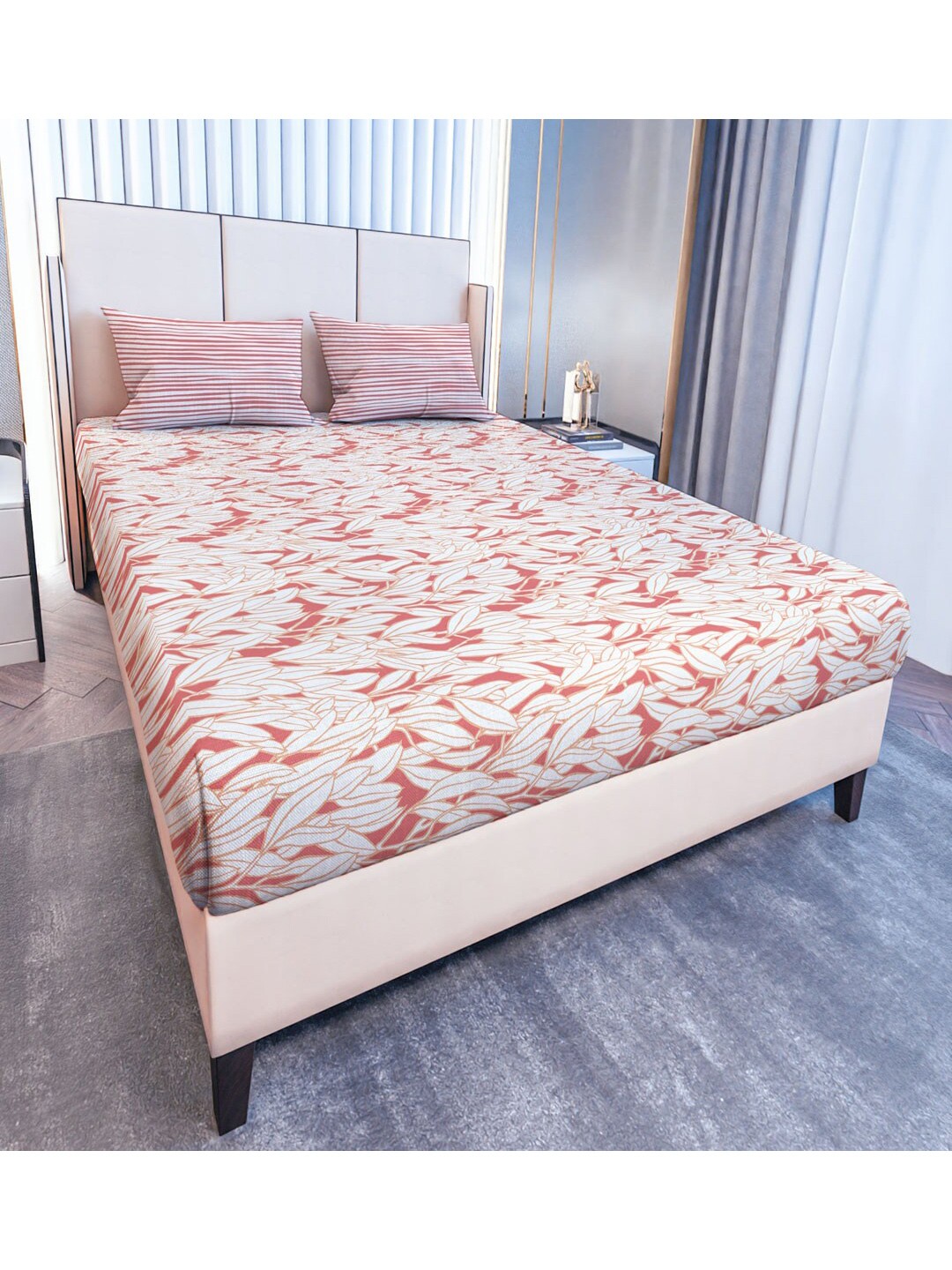 

MAYFAIR HOMES LONDON Glen Coral Floral 120 TC Cotton King Bedsheet With 2 Pillow Covers