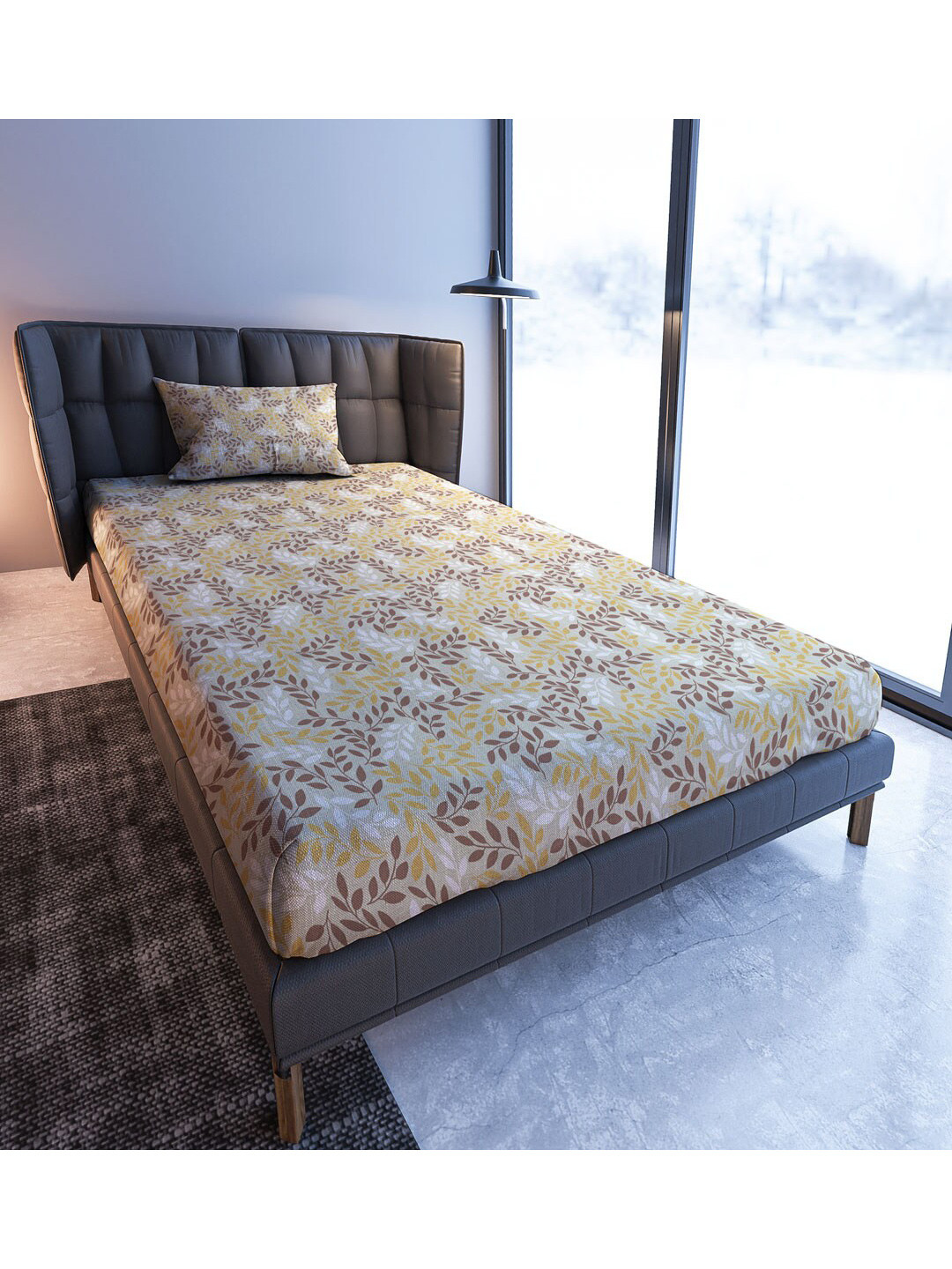 

MAYFAIR HOMES LONDON Blooming Tales Beige 108 TC Cotton Single Bedsheet & 1 Pillow Cover