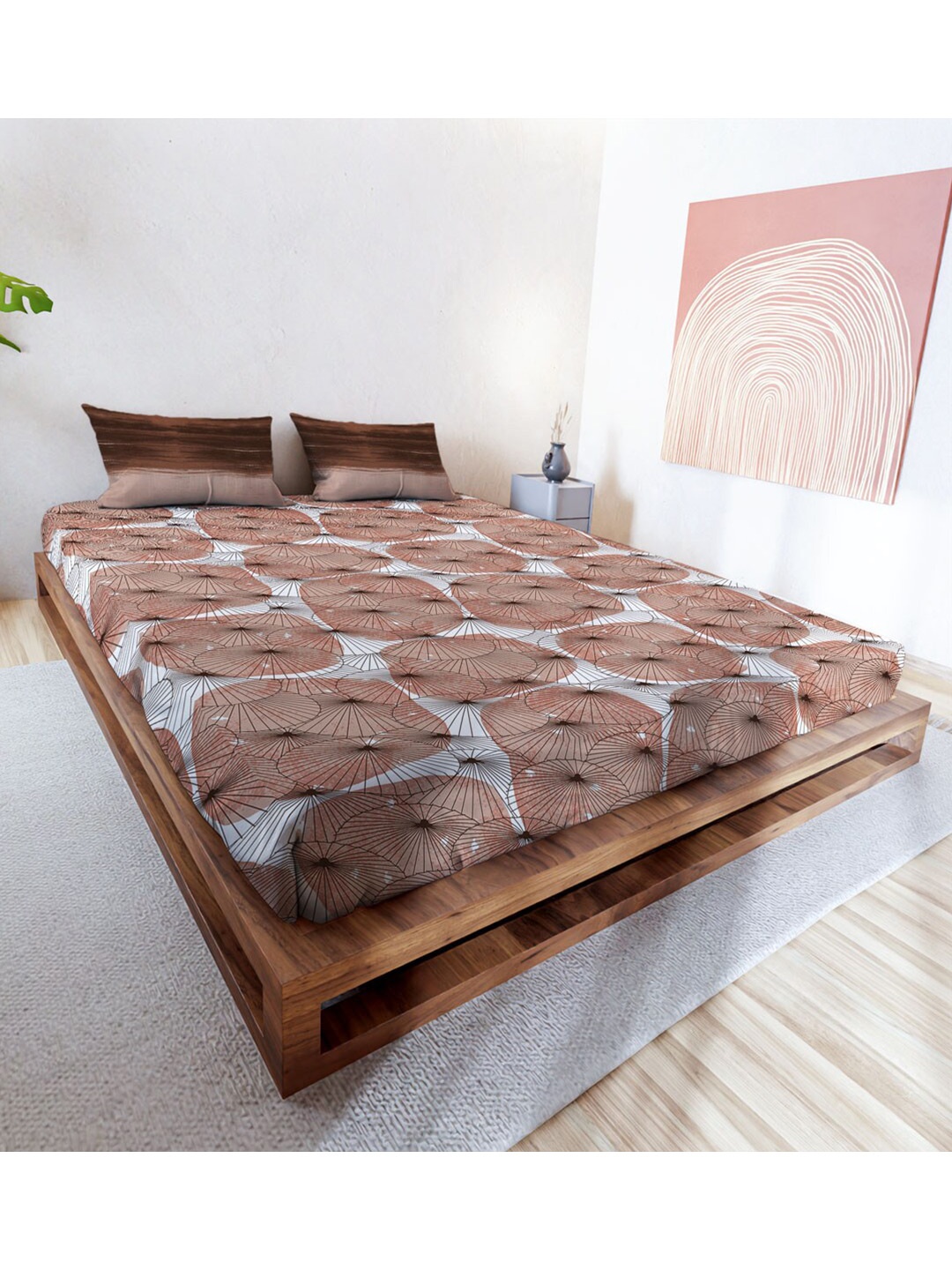 

MAYFAIR HOMES LONDON Rushmoor Brown & White 144 TC Queen Bedsheet & 2 Pillow Covers