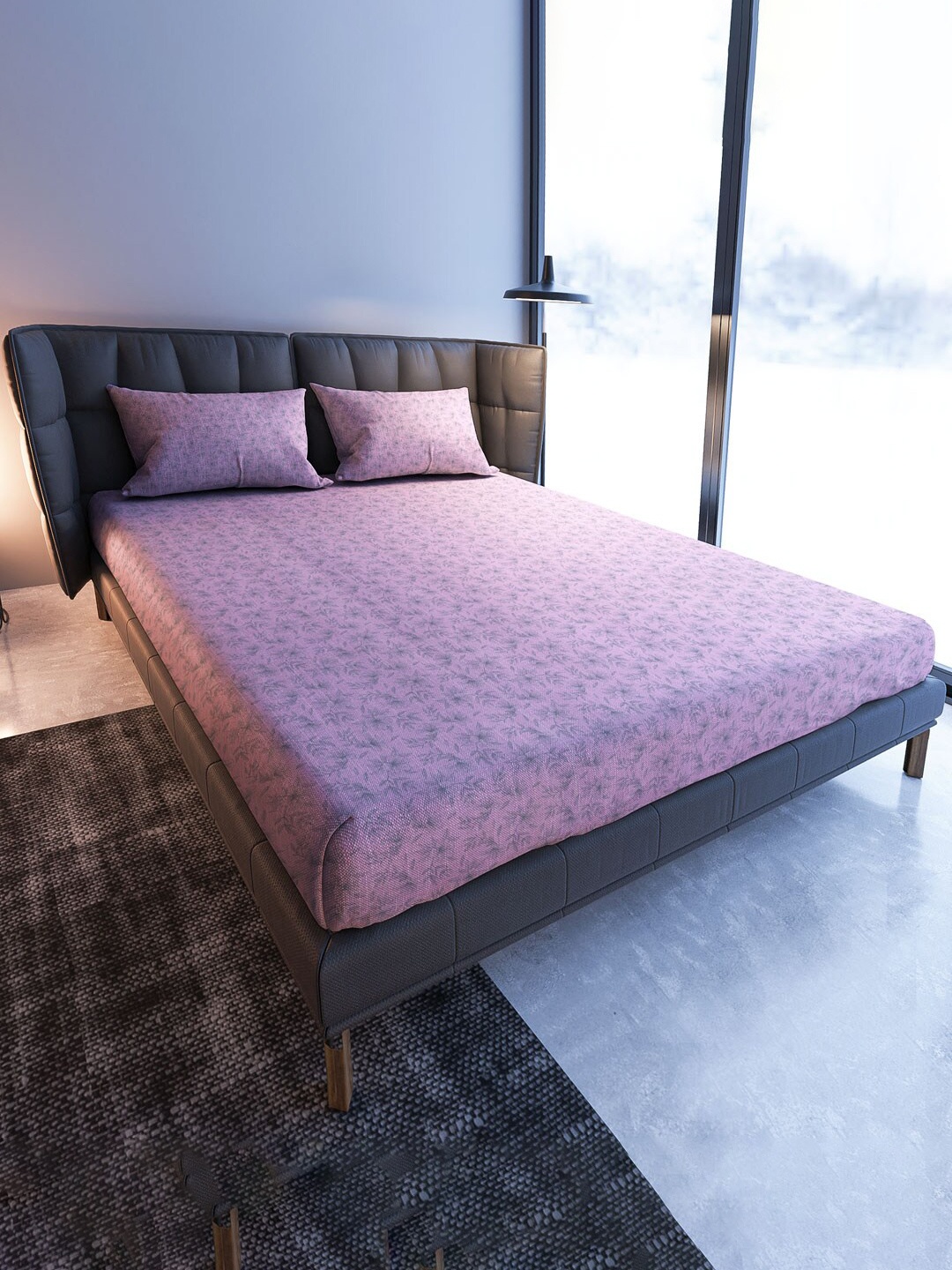 

MAYFAIR HOMES LONDON Blooming Rose & Grey 108 TC King Bedsheet & 2 Pillow Covers
