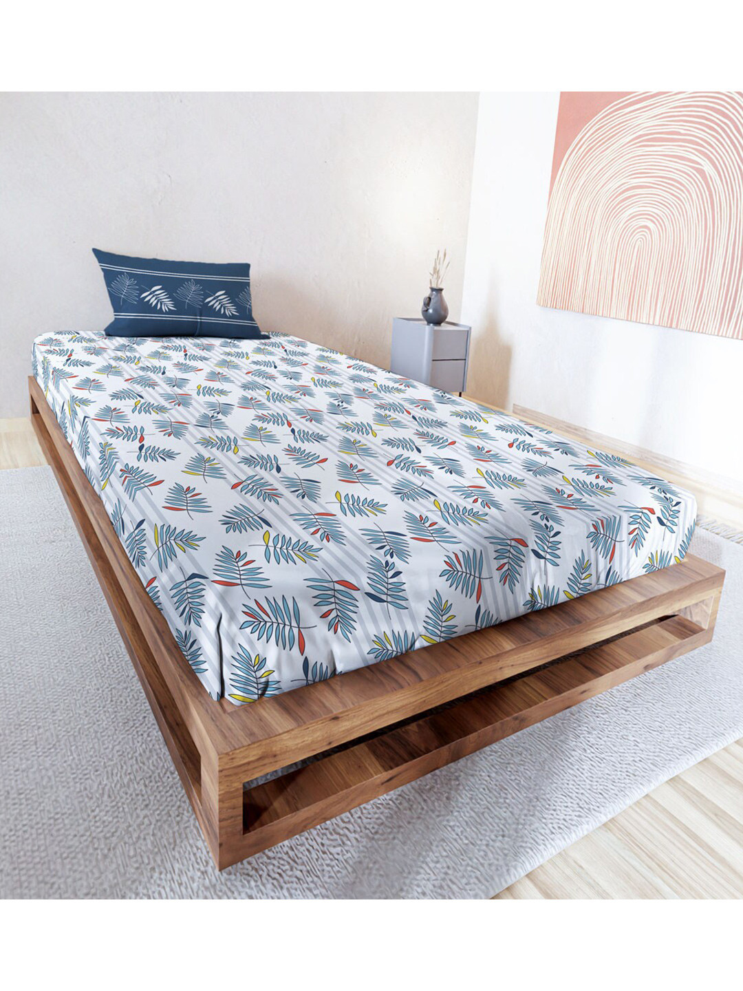 

MAYFAIR HOMES LONDON Rushmoor Blue 144 TC Cotton Single Bedsheet With 1 Pillow Cover, White