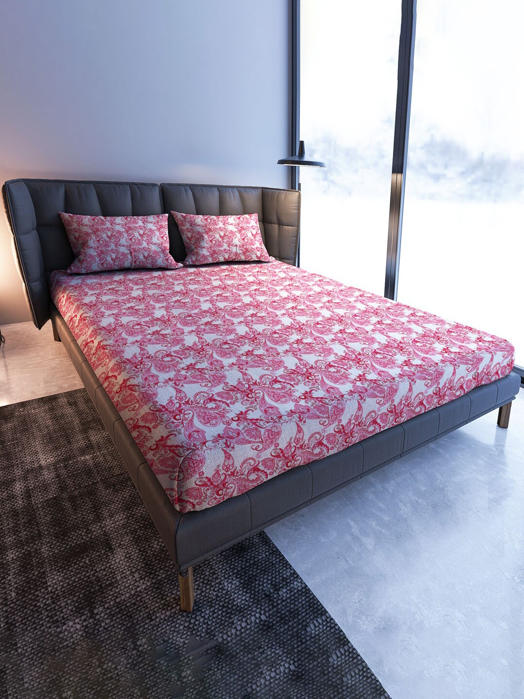 

MAYFAIR HOMES LONDON Pink Exotic Cotton 108 TC Queen Bedsheet With 2 Pillow Covers