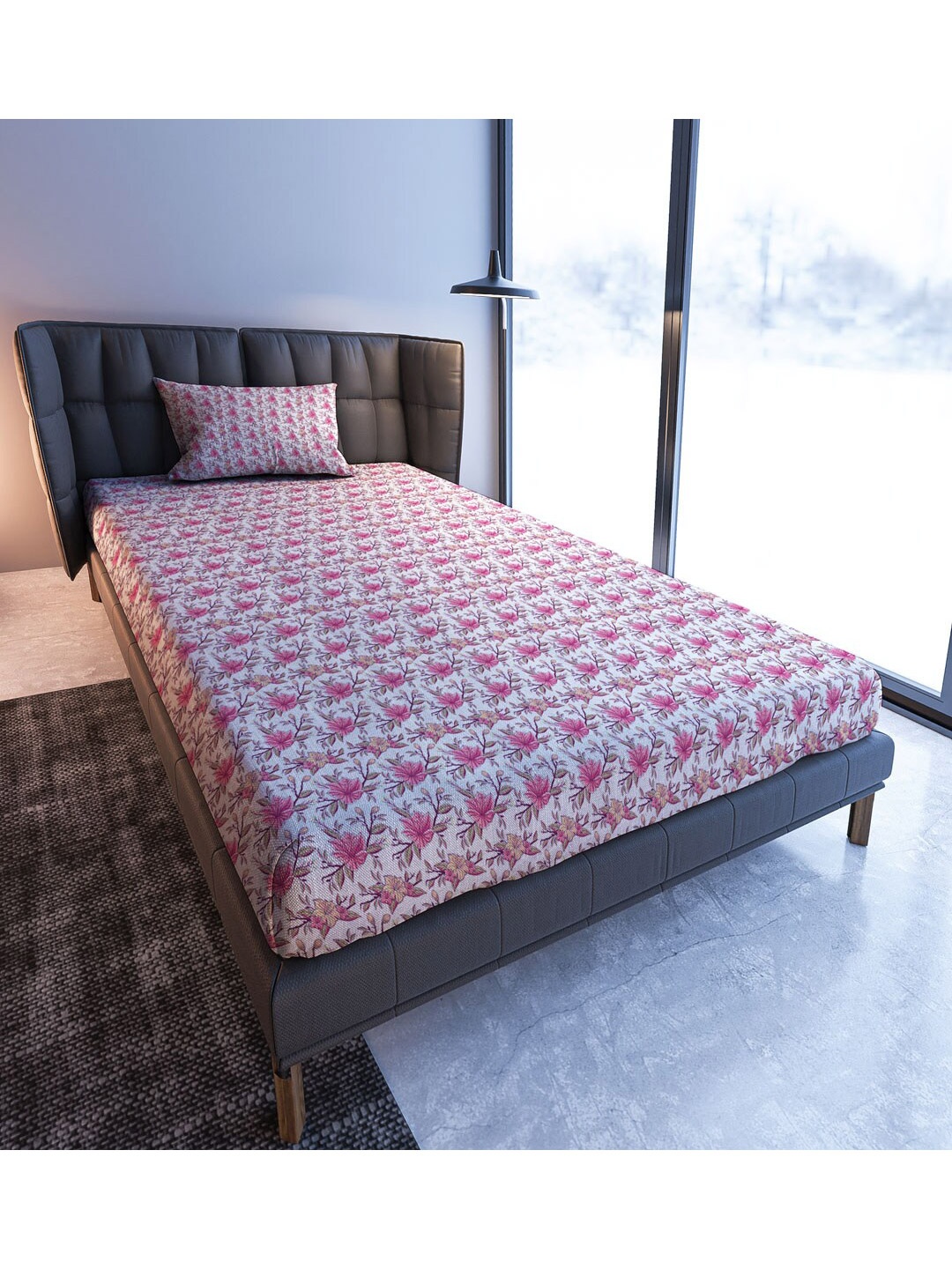 

MAYFAIR HOMES LONDON Pink Floral Cotton 108 TC Single Bedsheet With 1 Pillow Covers