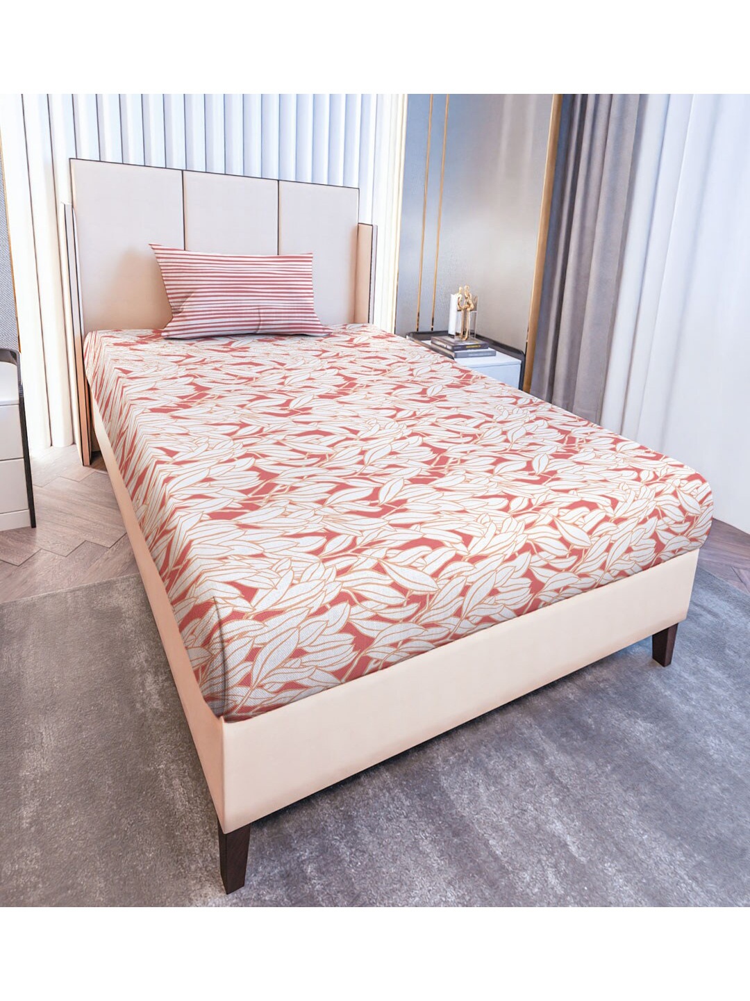 

MAYFAIR HOMES LONDON Glen Coral & White Floral 120 TC Single Bedsheet & Pillow Cover