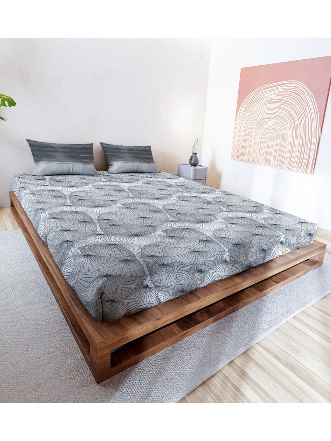 

MAYFAIR HOMES LONDON Grey Geometric Cotton 144 TC King Bedsheet With 2 Pillow Covers