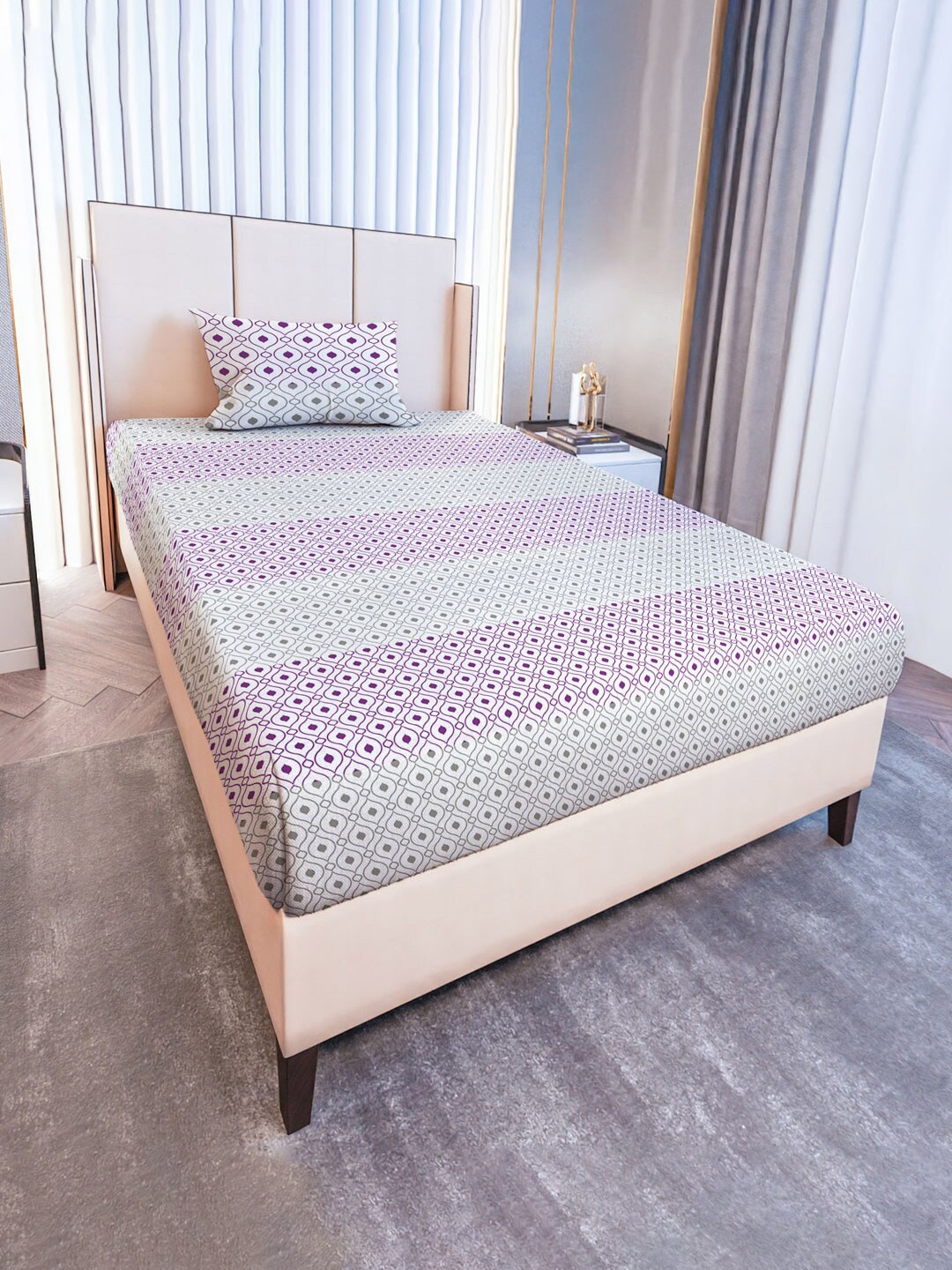 

MAYFAIR HOMES LONDON Mauve & White Geometric 120 TC Single Bedsheet with Pillow Cover