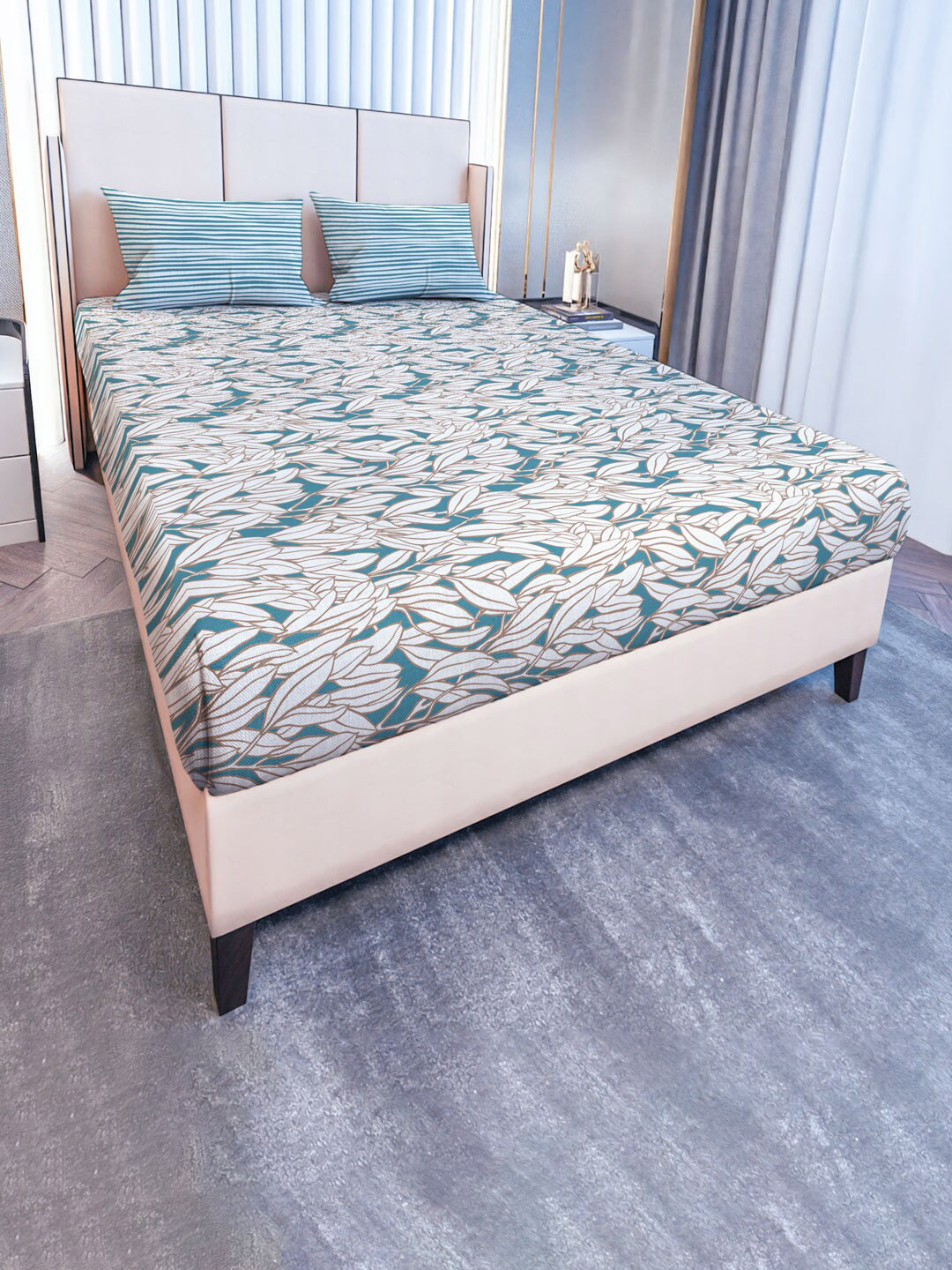 

MAYFAIR HOMES LONDON Blue Print Cotton 120 TC Queen Bedsheet With 2 Pillow Covers