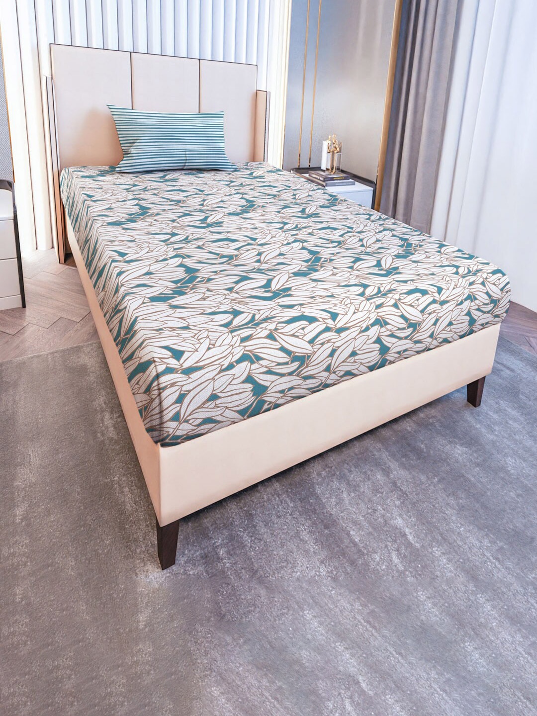 

MAYFAIR HOMES LONDON Blue Print Cotton 120 TC Single Bedsheet With 1 Pillow Covers