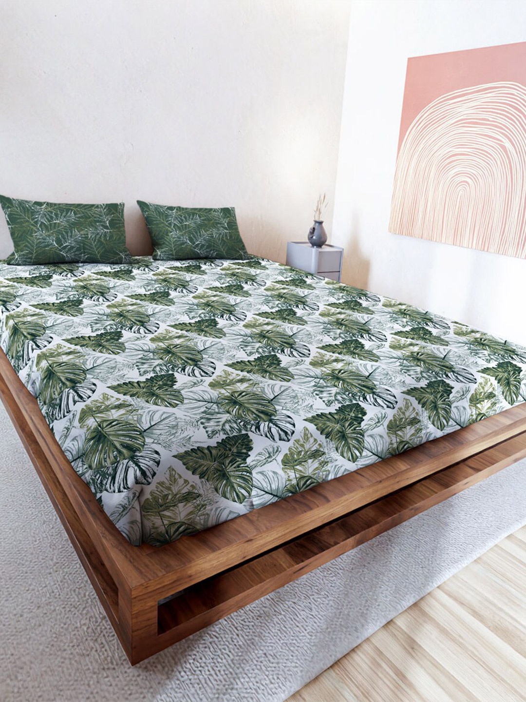 

MAYFAIR HOMES LONDON Rushmoor Green 144 TC Cotton Queen Bedsheet With 2 Pillow Covers