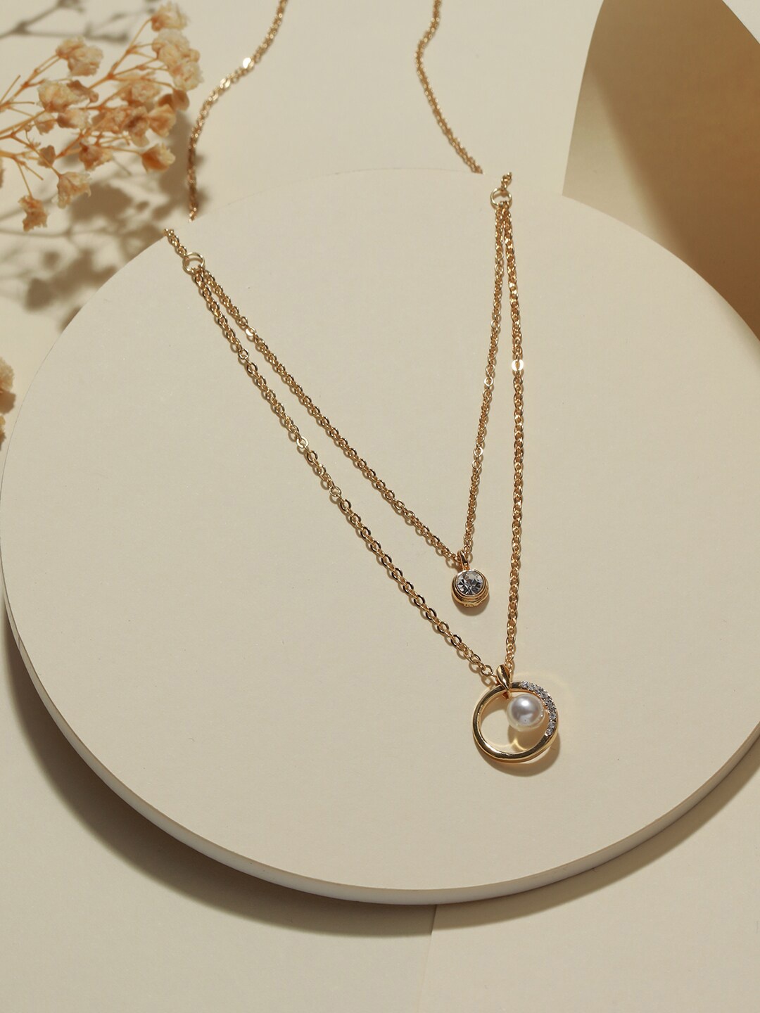 

Jazz and Sizzle Gold-Plated Cubic Zirconia & Pearl Studed Layered Chain