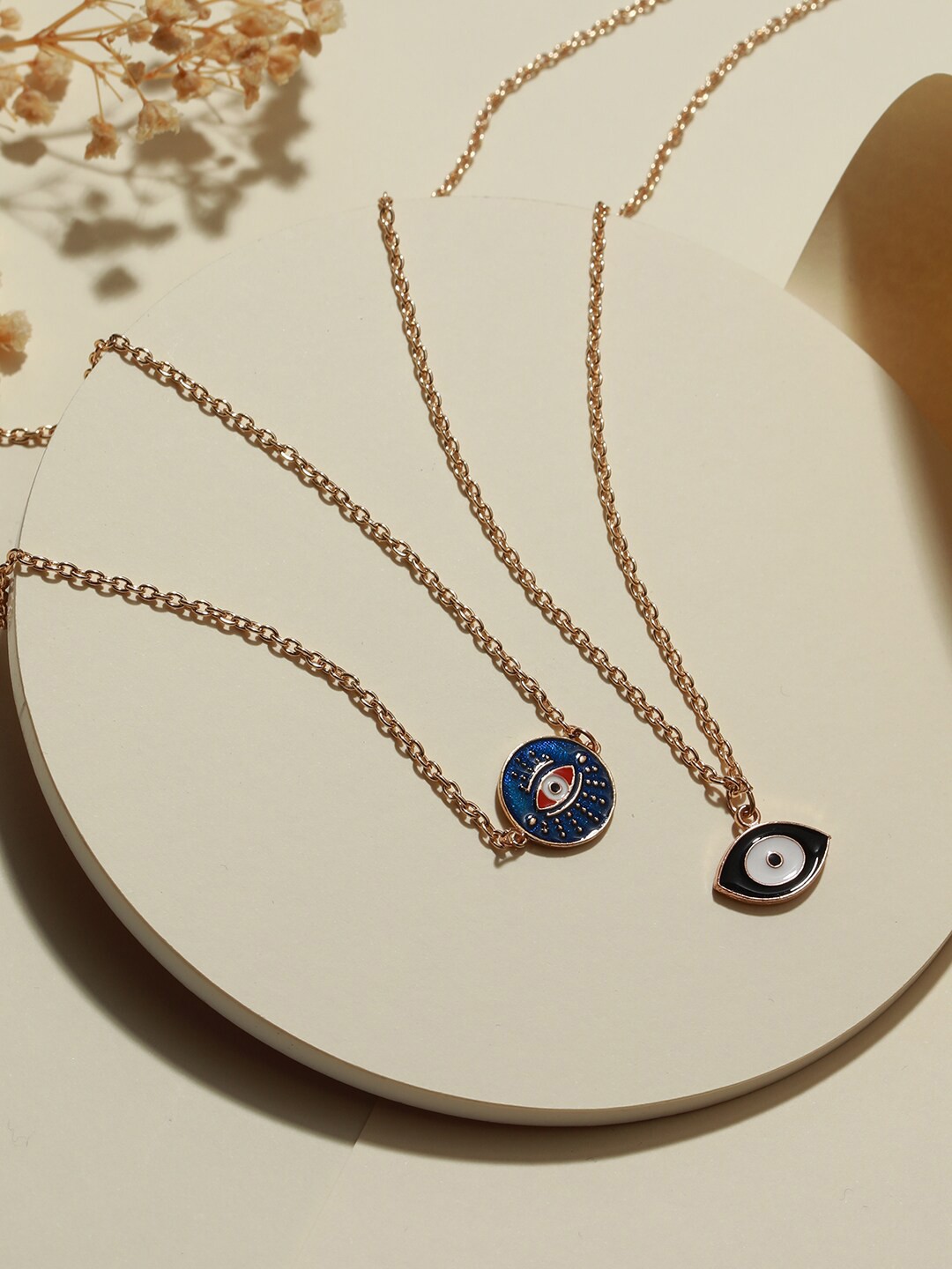 

Jazz and Sizzle Set of 2 Gold-Plated Evil Eye Pendant Chains