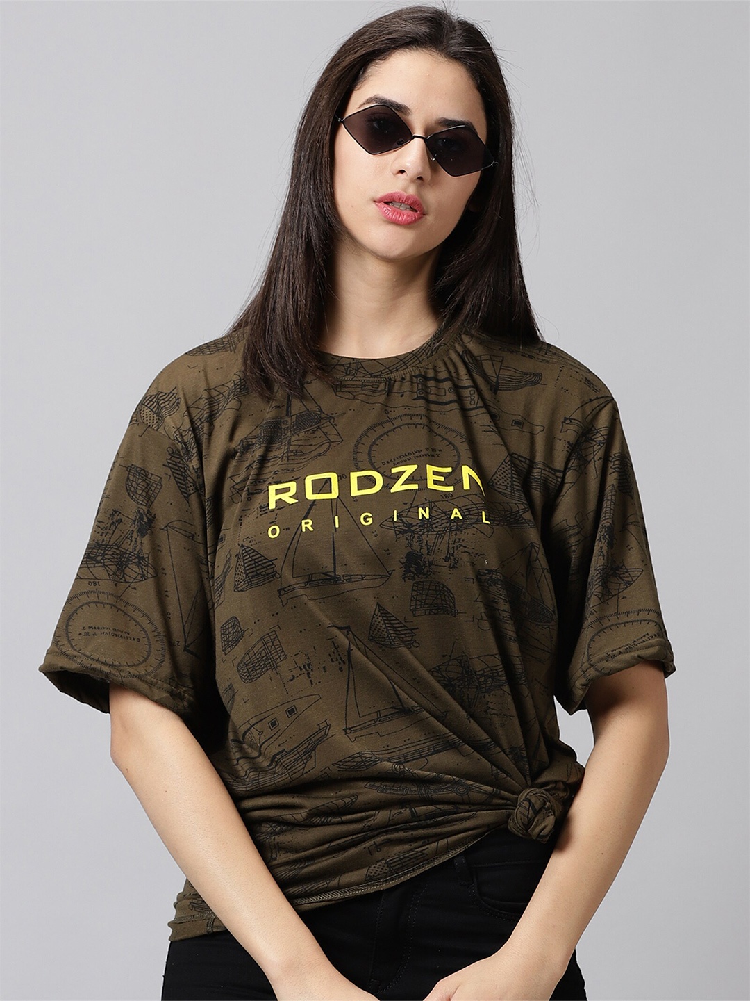 

Rodzen Printed Pure Cotton Oversize T-shirt, Olive