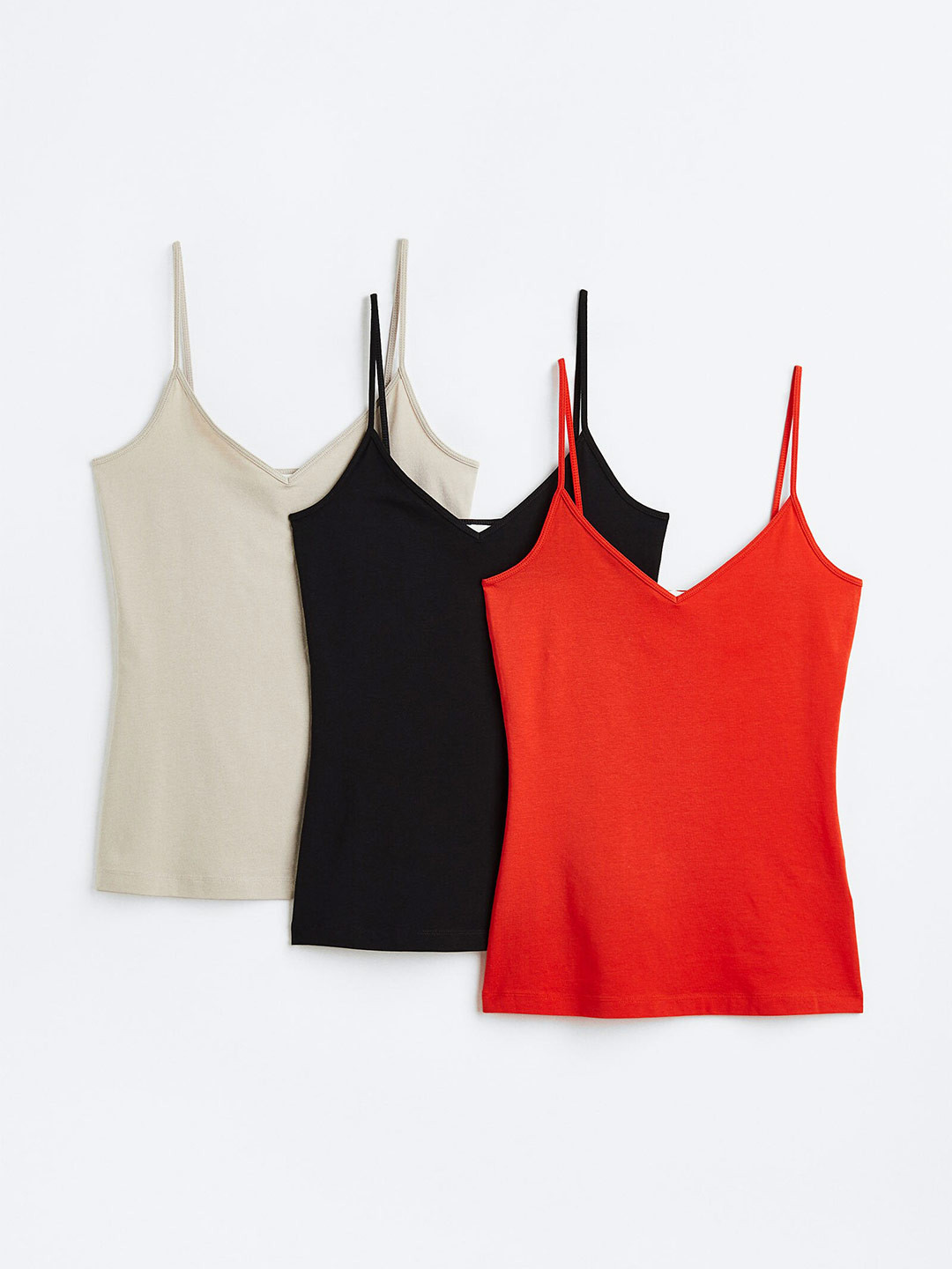 

H&M 3-pack V-neck strappy tops, Beige