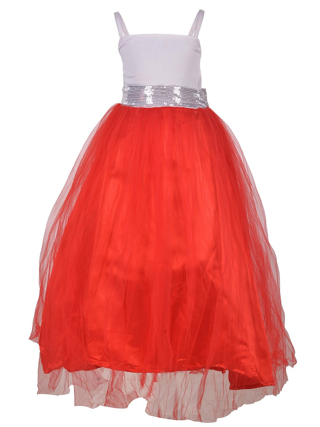 

Samsara Couture Colourblocked Applique Net Maxi Party Dress, Red
