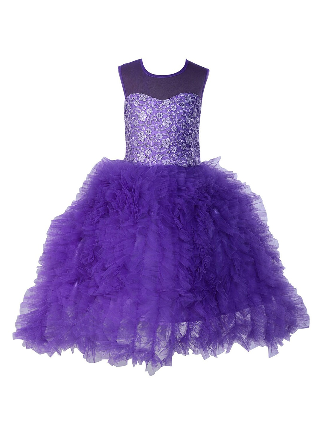 

Samsara Couture Girls Embroidered Net Sleeveless Fit and Flare Dress, Purple