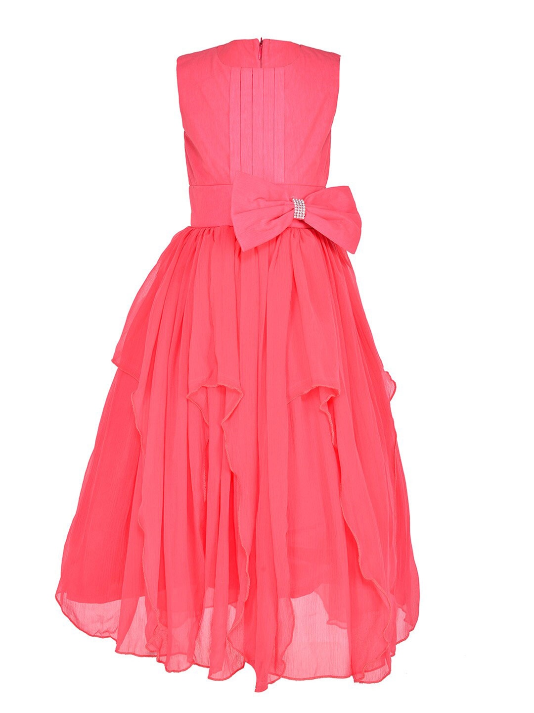 

Samsara Couture Girls Round Neck Sleeveless Maxi Fit and Flare Dress, Coral