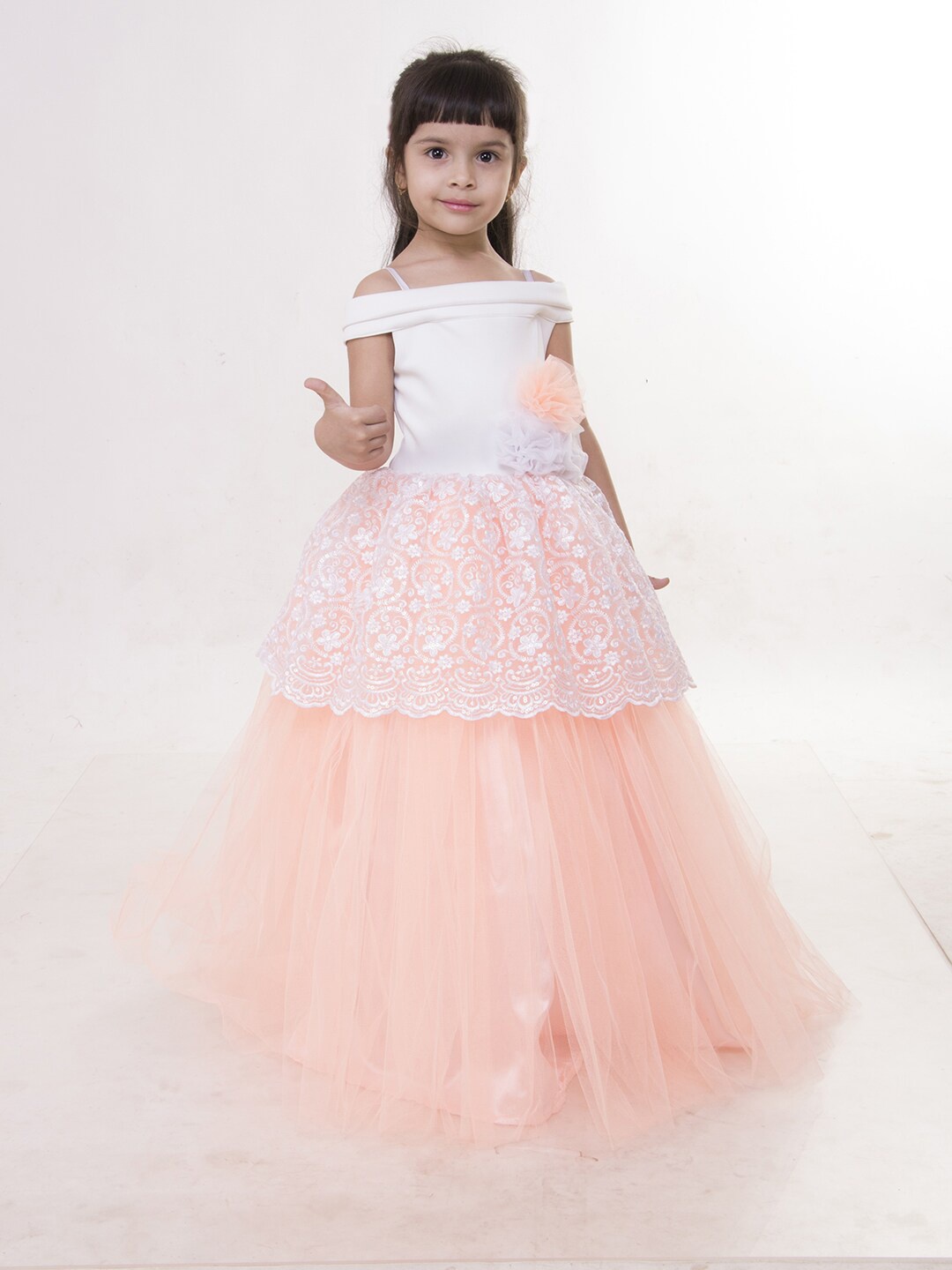 

Samsara Couture Girls Fit and Flare Net Dress, Off white