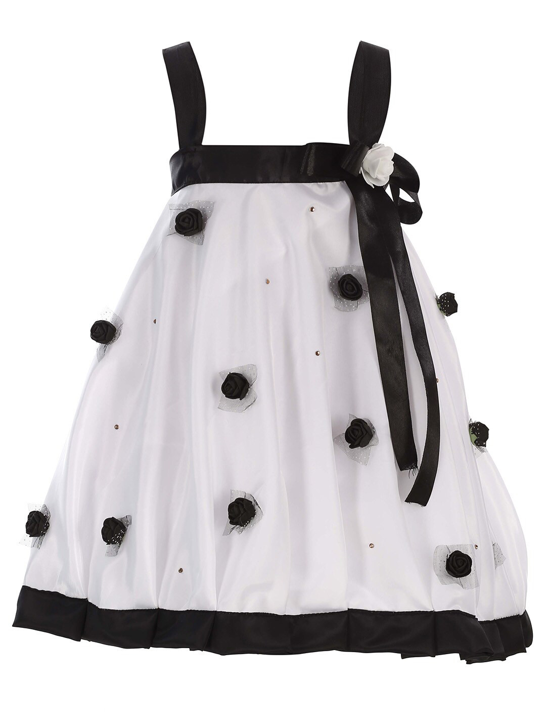 

Samsara Couture Girls Shoulder Straps Self Design Ribbon Rose Flowers A-Line Net Dress, Black