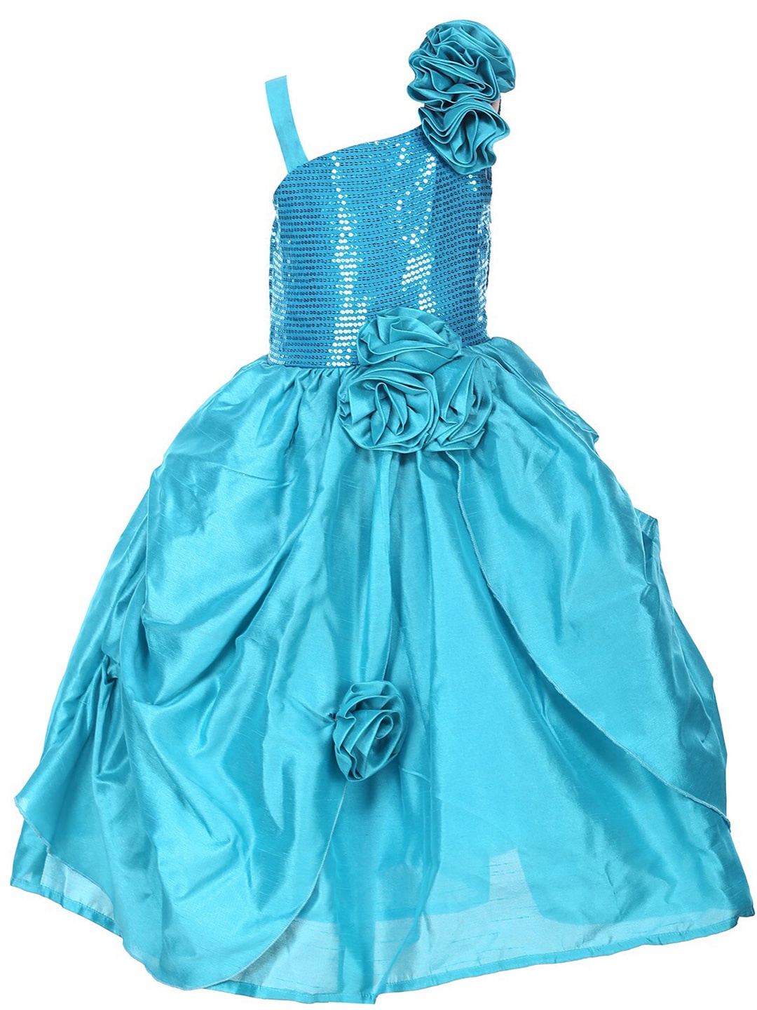 

Samsara Couture Girls Embellished One Shoulder Sequined Fit & Flare Maxi Dress, Turquoise blue