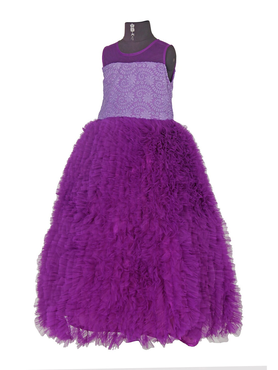 

Samsara Couture Girls Embroidered Net Dress, Purple