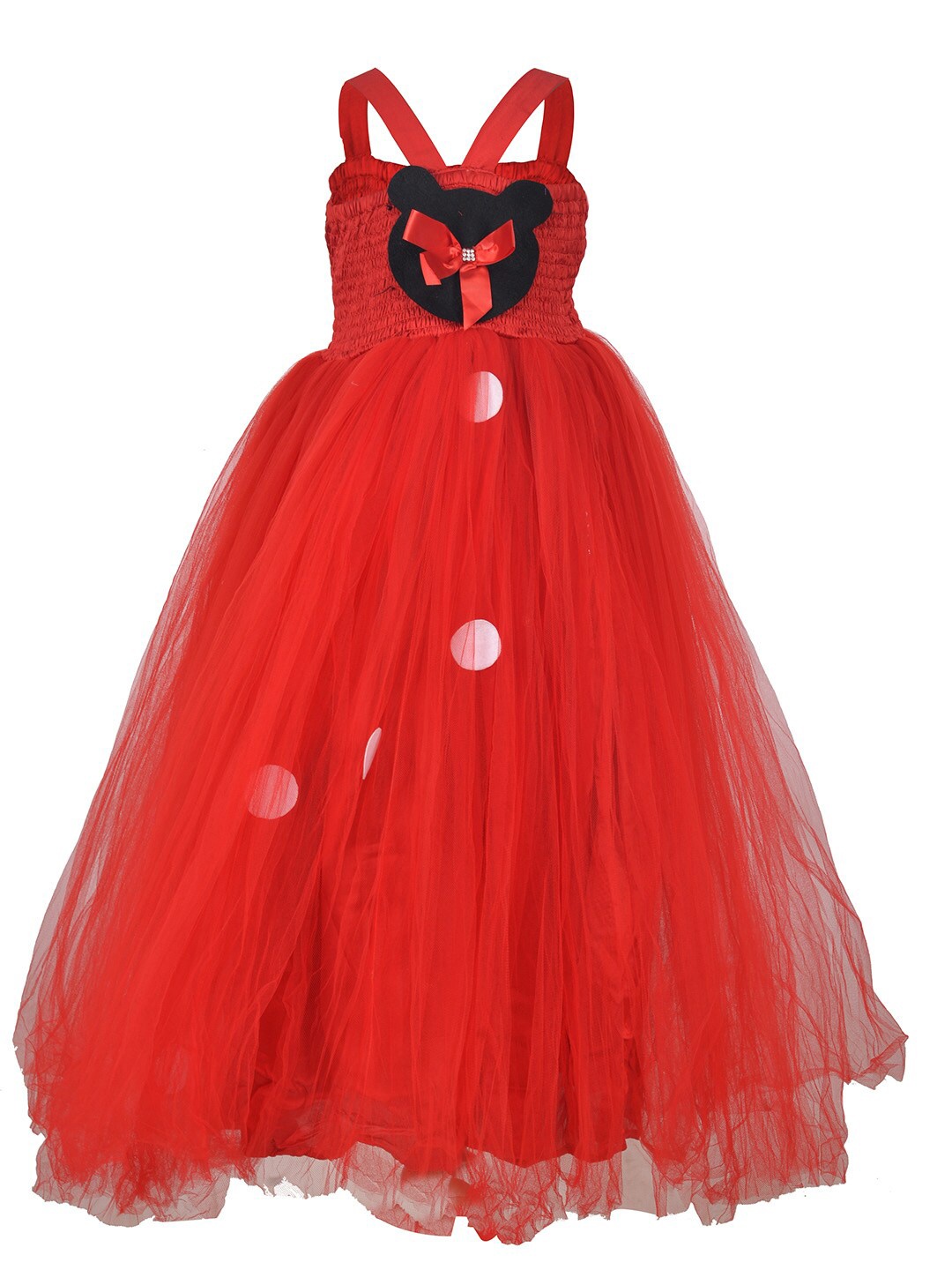 

Samsara Couture Girls Halter Neck Net Maxi Dress, Red