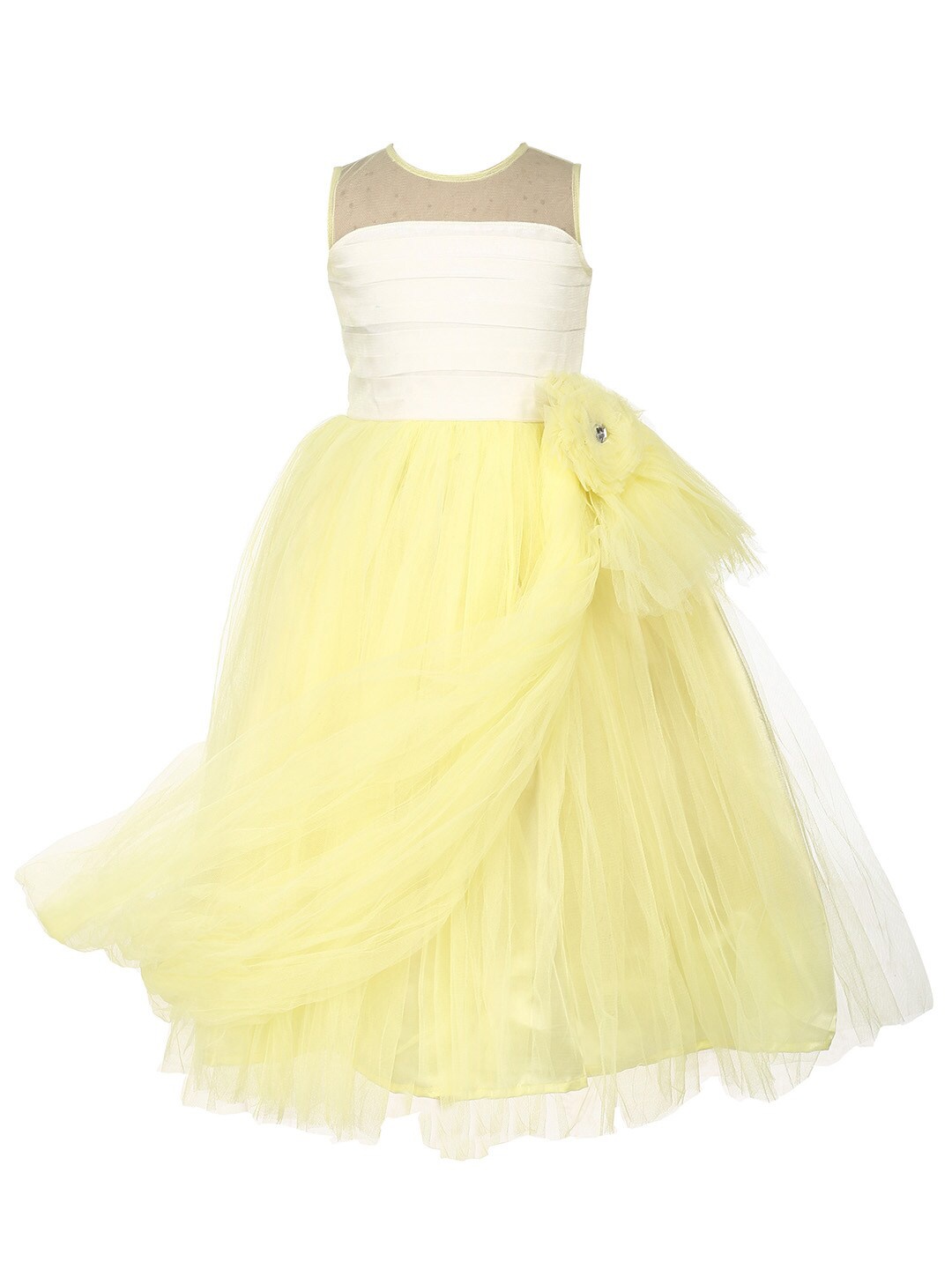 

Samsara Couture Girls Pleated Net Fit & Flare Maxi Dress, Yellow
