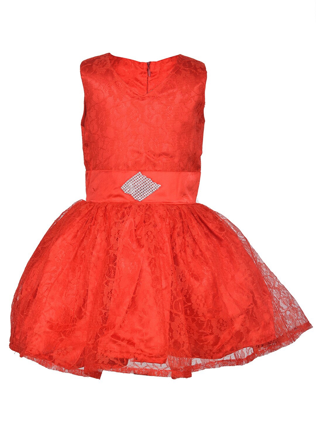 

Samsara Couture Girls V-Neck Net Fit & Flare Dress, Red