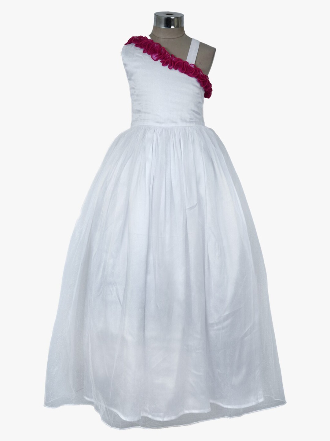 

Samsara Couture Girls One Shoulder Net Fit & Flare Maxi Dress, White